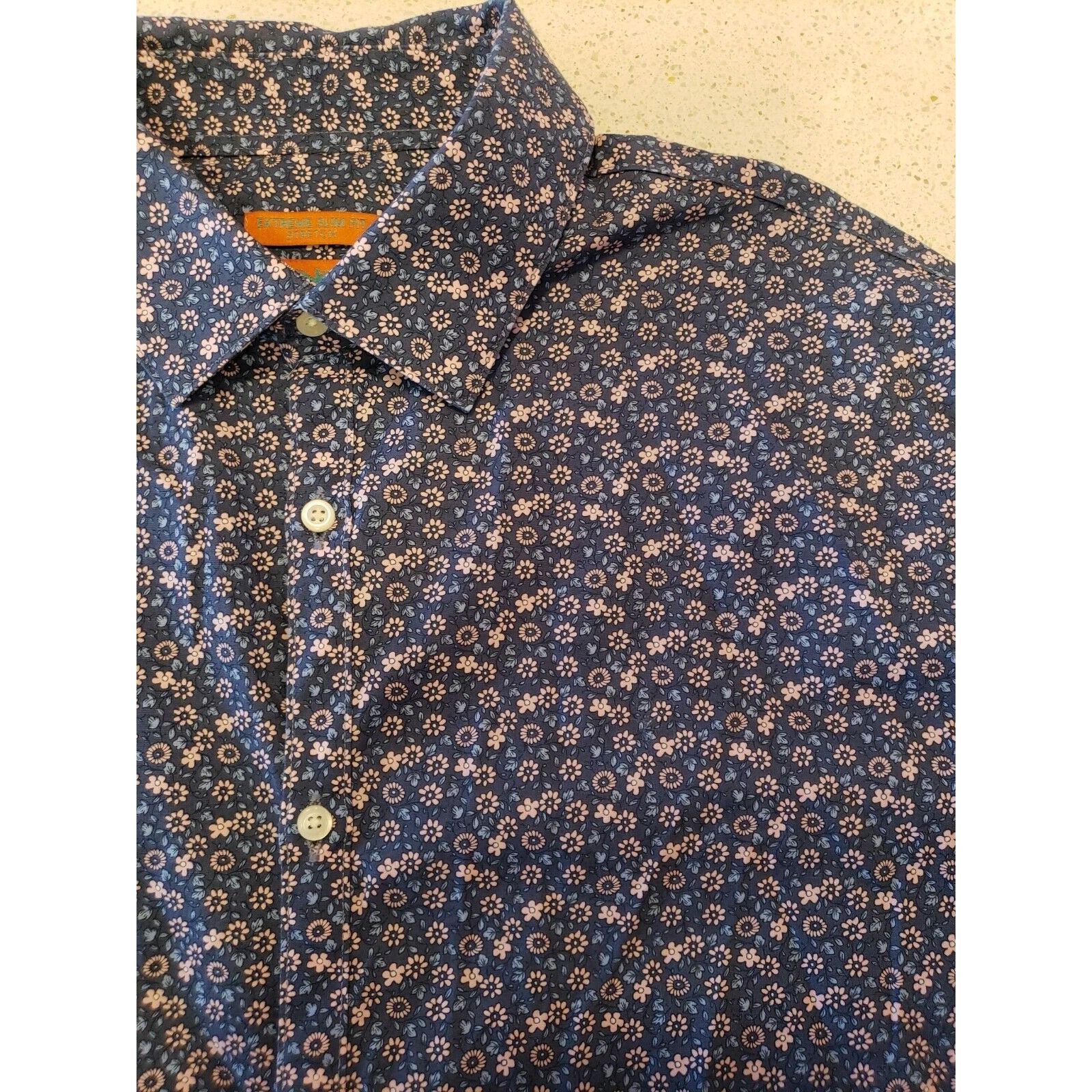 Egara Egara Slim Fit Dress Shirt Mens 17 34/35 Pink Indigo Floral Size US L / EU 52-54 / 3 - 8 Thumbnail
