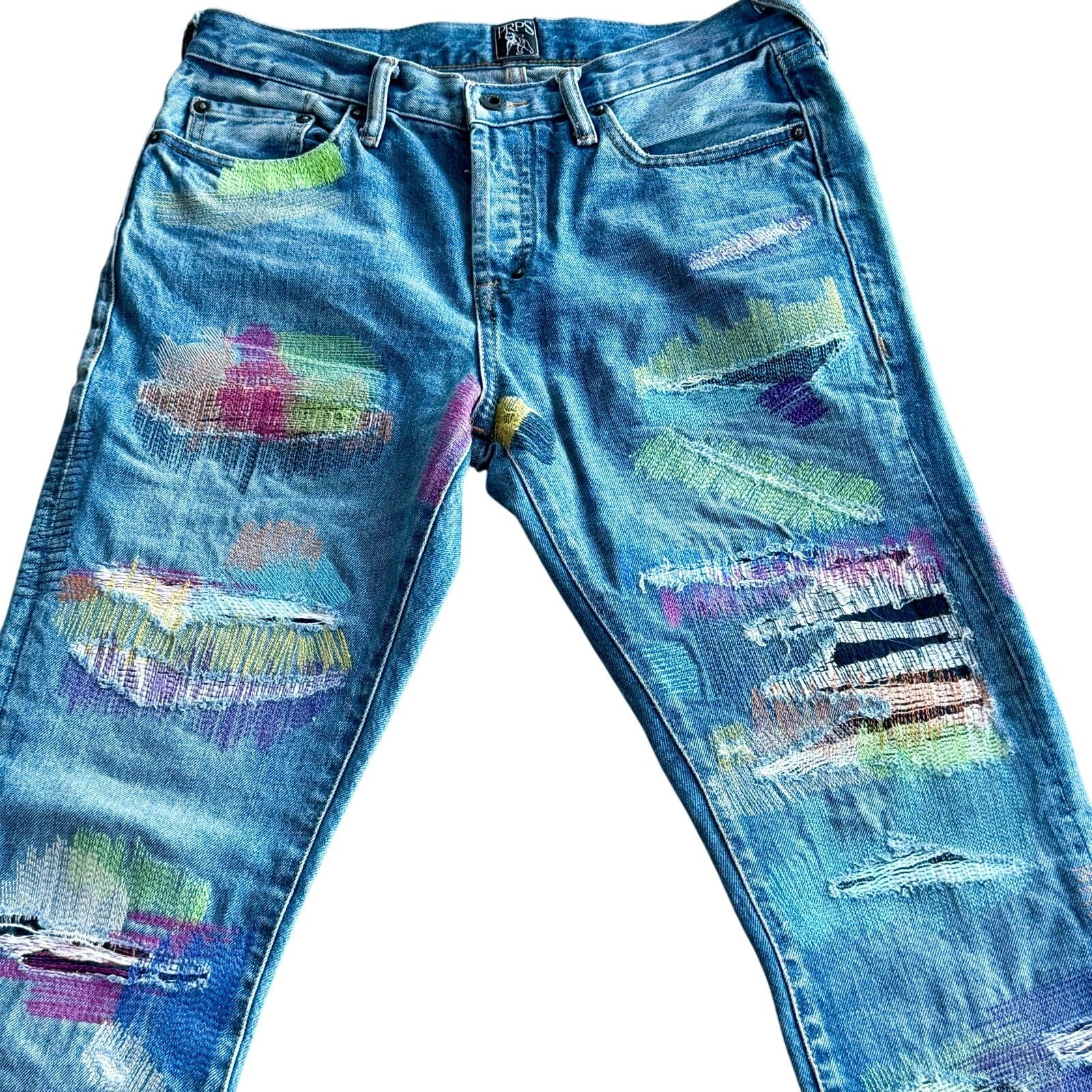 Prps PRPS: Men's Le Sabre Fit Rainbow Paint Ripped Jeans - Size US 29 - 1 Thumbnail