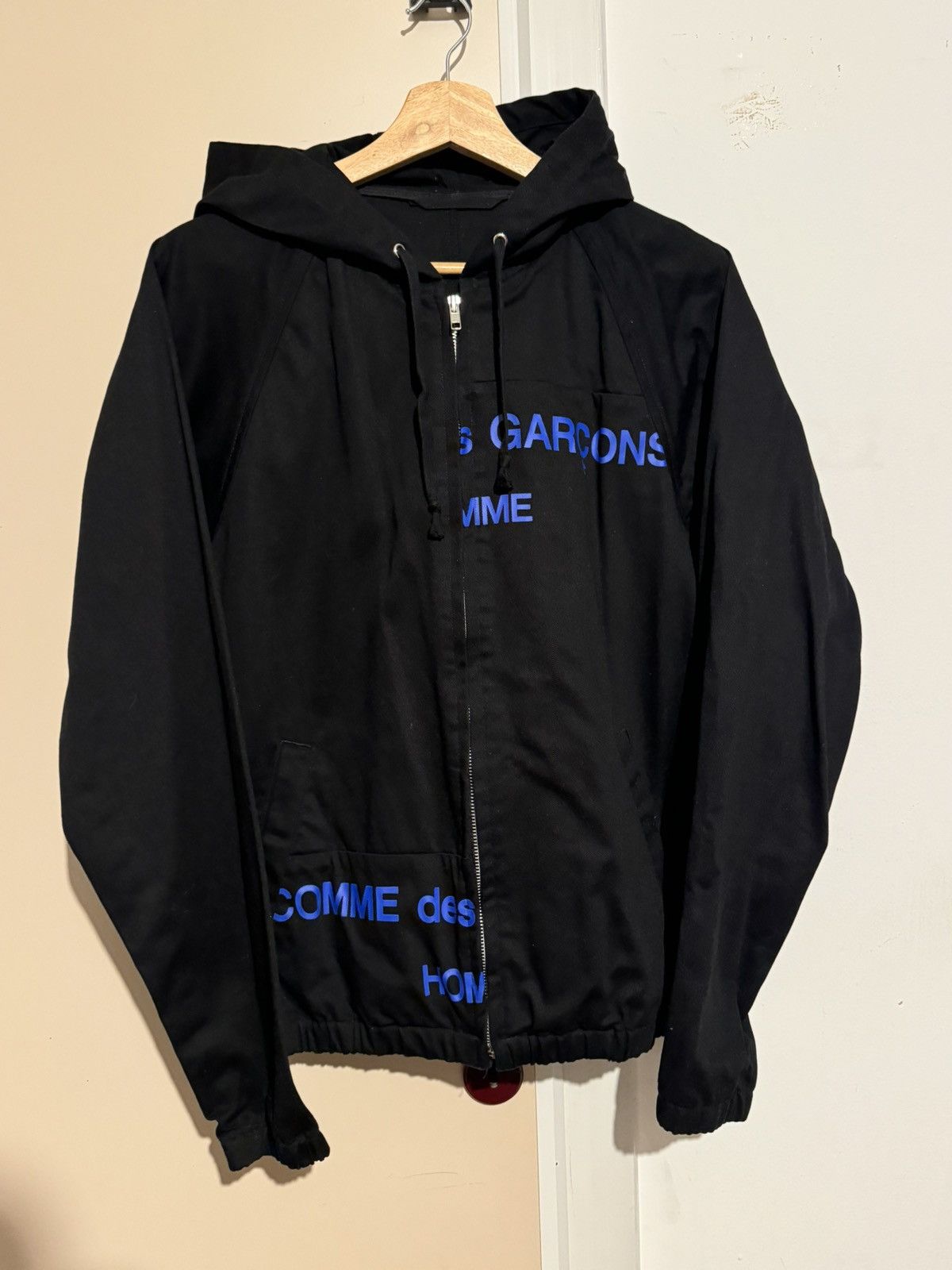 image of Comme Des Garcons Homme Cdg Homme Split Logo Hooded Work Jacket Fw 2001 in Black, Men's (Size Small