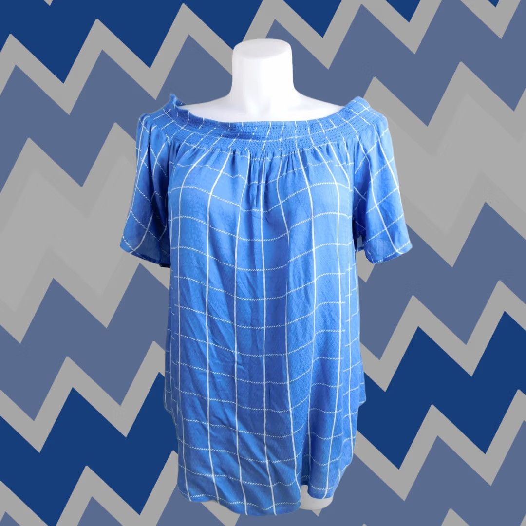 Vintage VINTAGE Style&co. Plus Size Poolside Checkered Off-The-Shoulder Top Blouse 2X Blue Womens Size XXL / US 16-18 / IT 52-54 - 1 Thumbnail