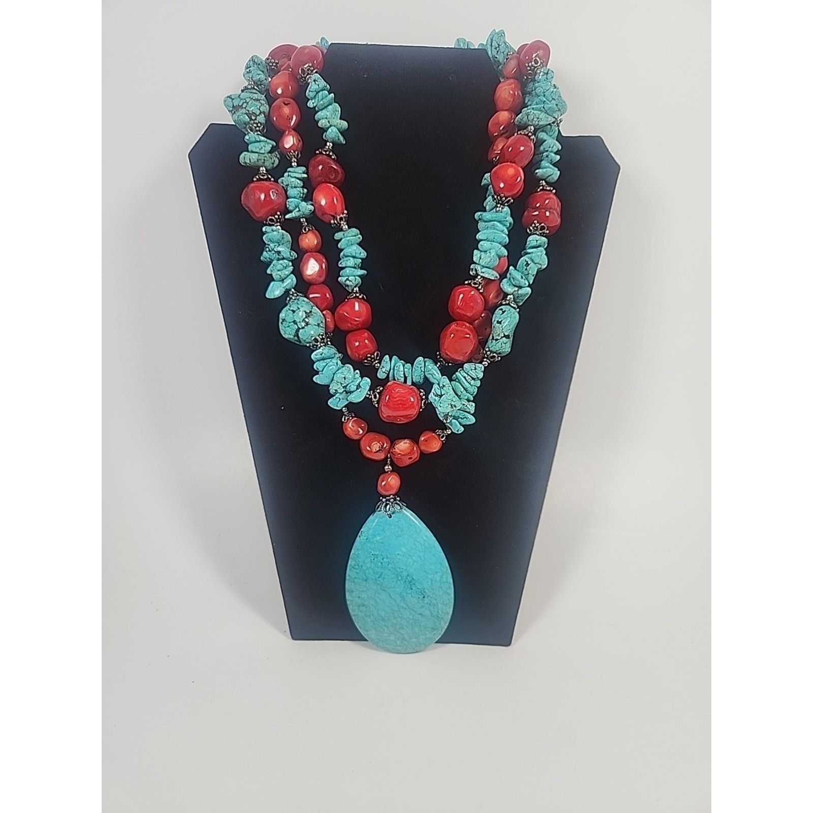 Other TURQUOISE RED CORAL STERLING SILVER PENDANT NATURAL STONE Size ONE SIZE - 1 Thumbnail