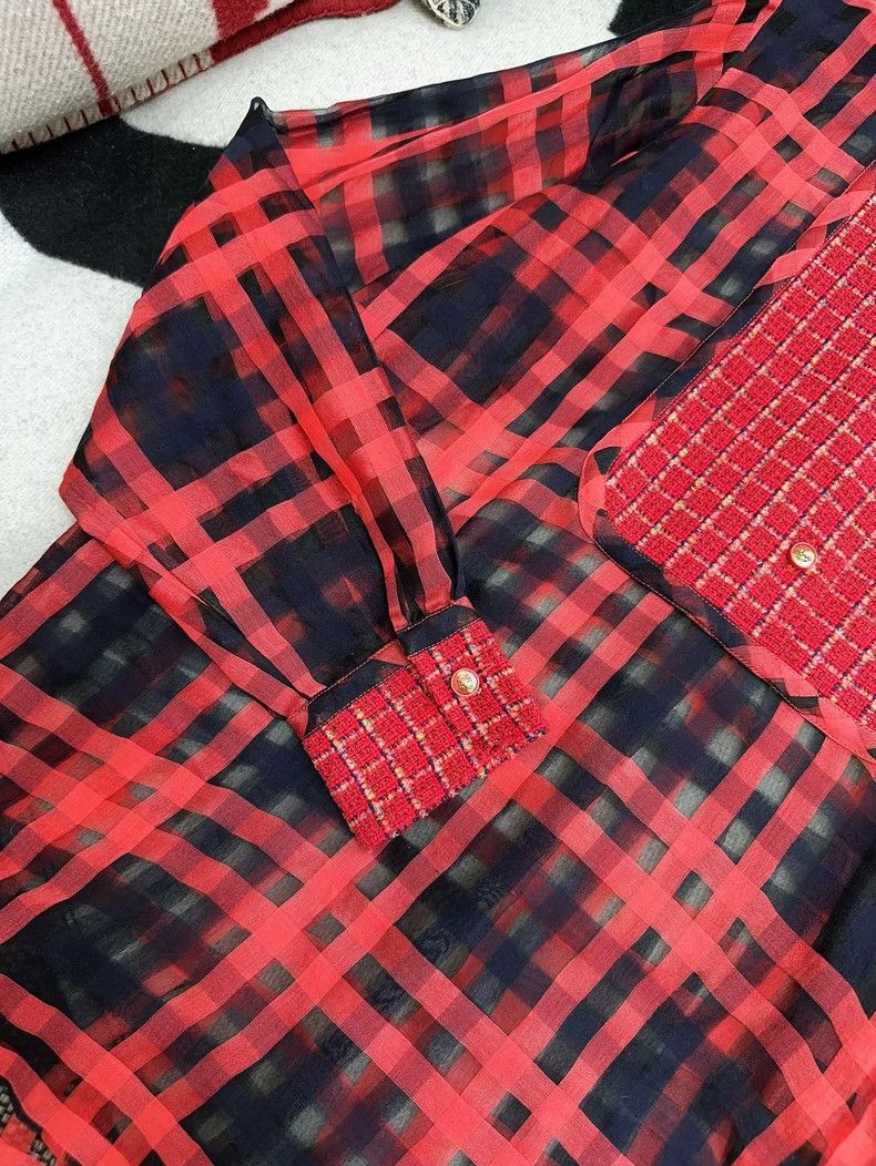 Chanel Chanel 17P red and black plaid stitching tweed long-sleeve Size XS / US 0-2 / IT 36-38 - 4 Thumbnail