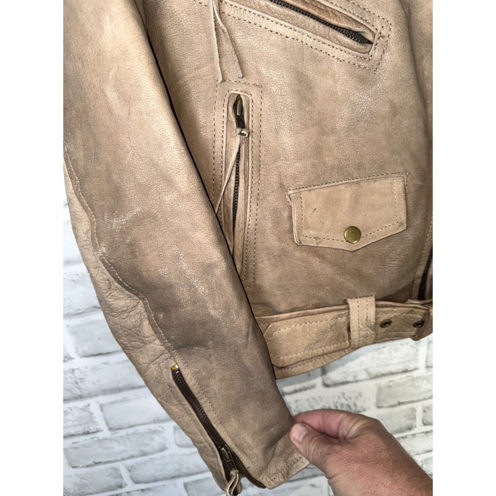Vintage VINTAGE Jamin' Leather Jacket Motorcycle Moto Biker Style Grunge Rock Beige Womens S Size S / US 4 / IT 40 - 3 Thumbnail