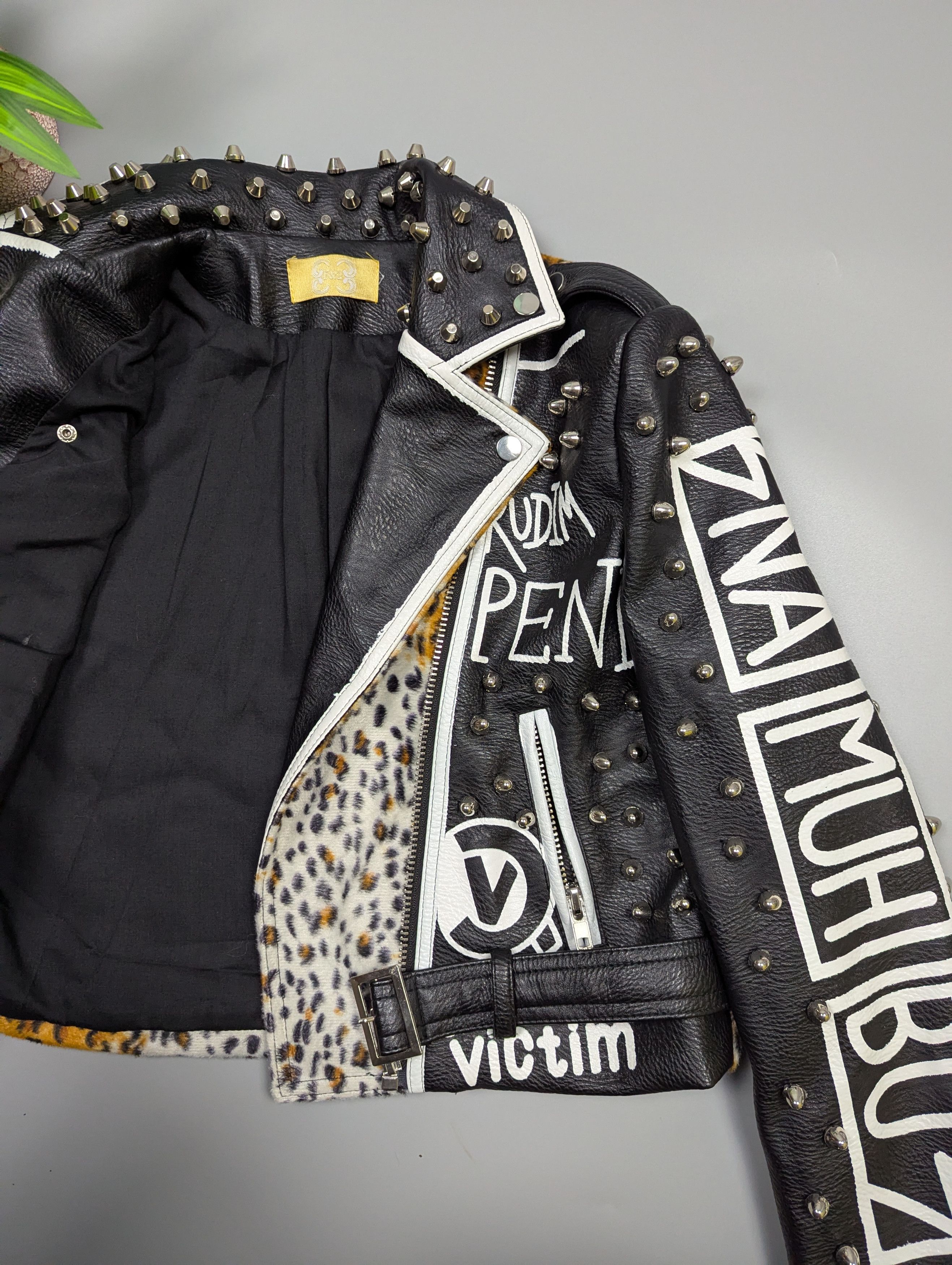 Hysteric Glamour Y2K Punk Rock Studded Graffiti Jacket Biker Leather Style Size M / US 6-8 / IT 42-44 - 12 Thumbnail