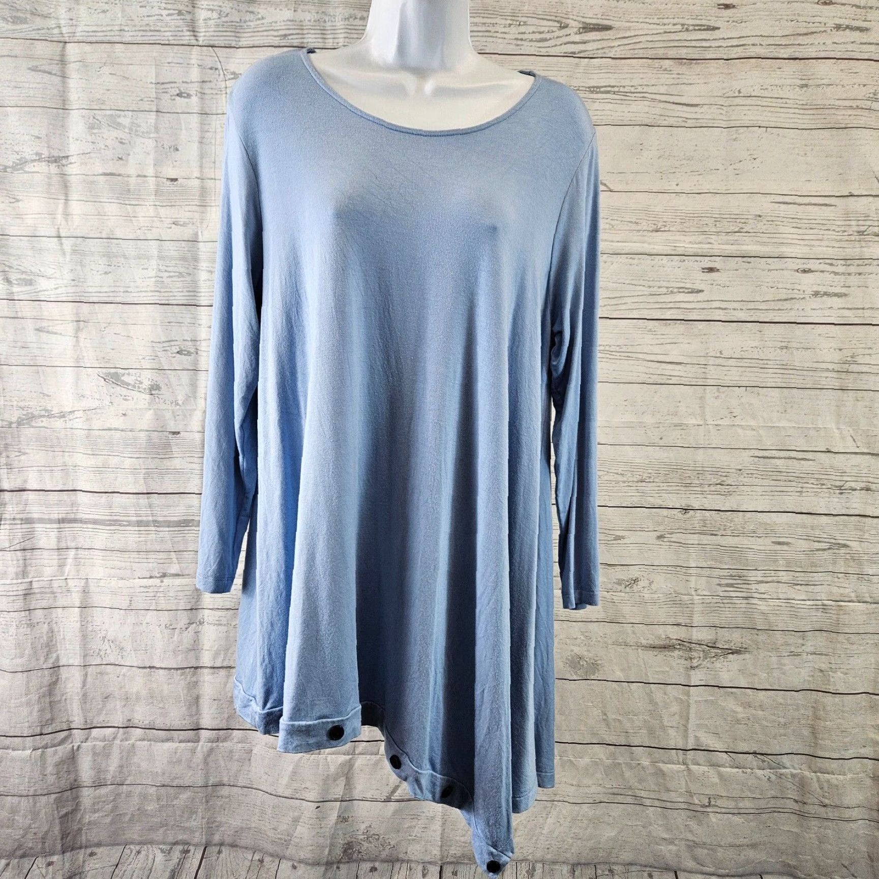Vintage Comfy USA Womens Tunic Top Sz M Solid Blue Long Sleeve Asymmetrical Hem Shirt Blouse Womens M Blue Tunic Size M / US 6-8 / IT 42-44 - 2 Thumbnail