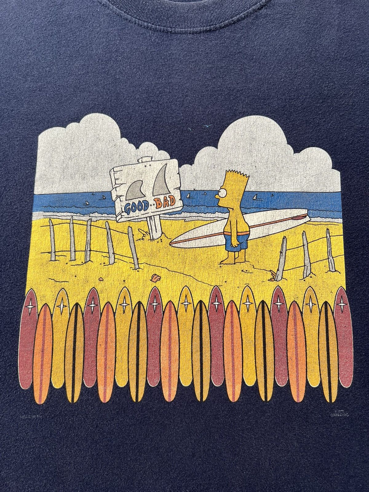 The Simpsons Vintage 1998 The Simpsons Bart Surf Surfing Cartoon T-shirt Size US XL / EU 56 / 4 - 6 Thumbnail