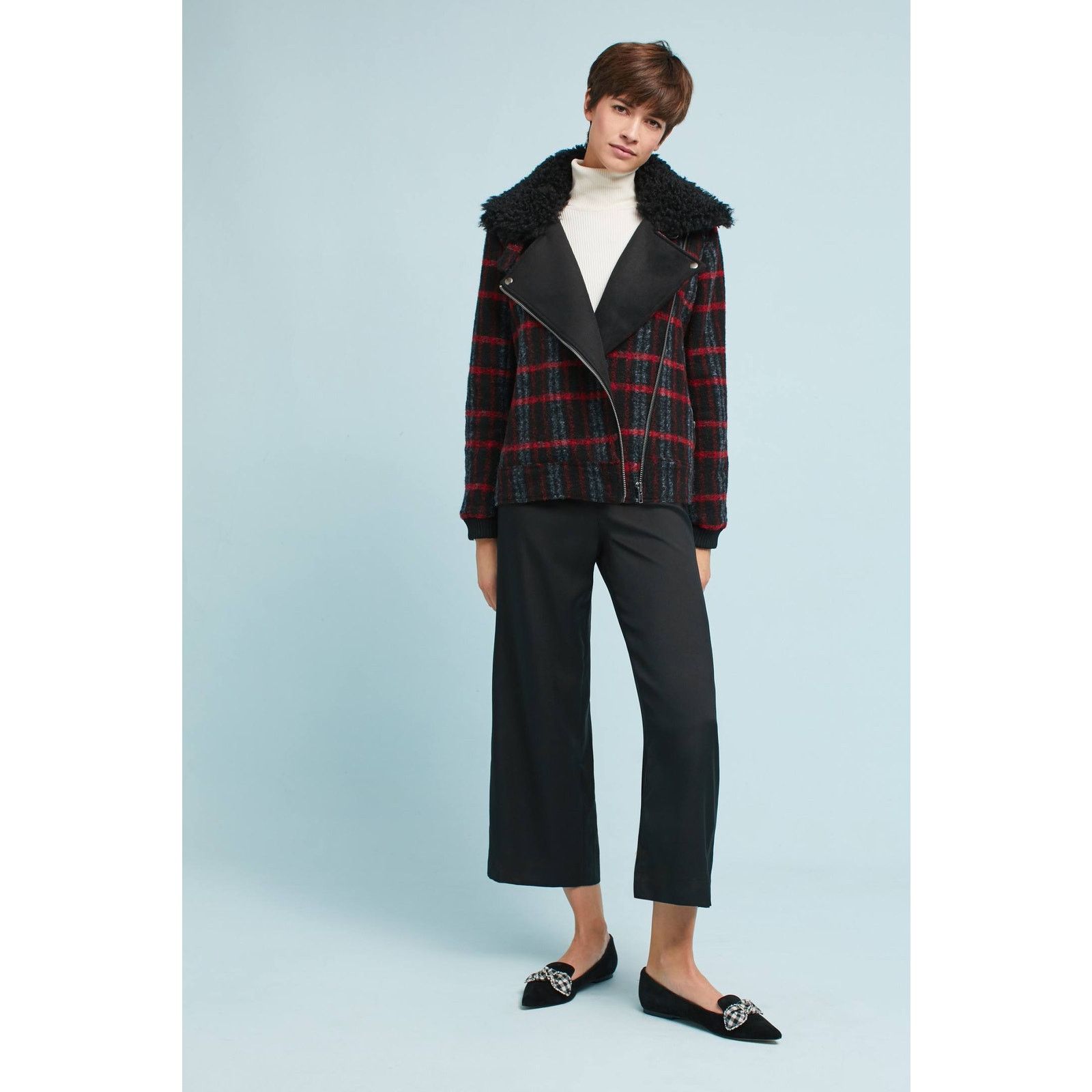Anthropologie Anthropologie Plaid Shearling MotoJacket Greylin $225 SMALL Size S / US 4 / IT 40 - 2 Thumbnail
