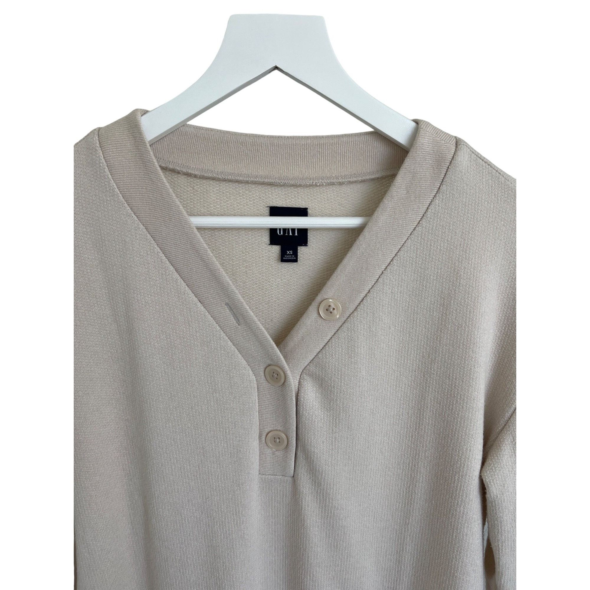 Gap Gap Marled Henley V-Neck Top Oyster Beige Size XS / US 0-2 / IT 36-38 - 2 Thumbnail