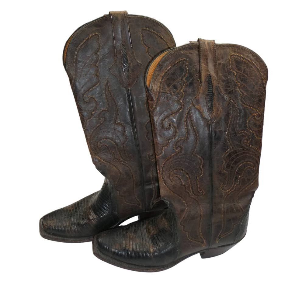 image of Women's Lucchese Genuine Lizard Cowboy Boots, Size 7 1/2 in Brown