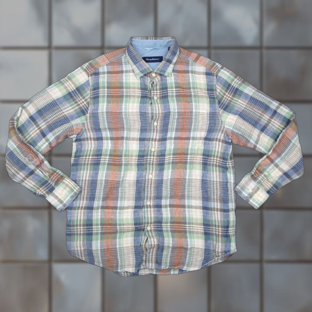 Tommy Bahama VINTAGE Tommy Bahama Men's Large Plaid Linen Button-Up Shirt Long Sleeve Casual Travel Beach Size US L / EU 52-54 / 3 - 1 Thumbnail