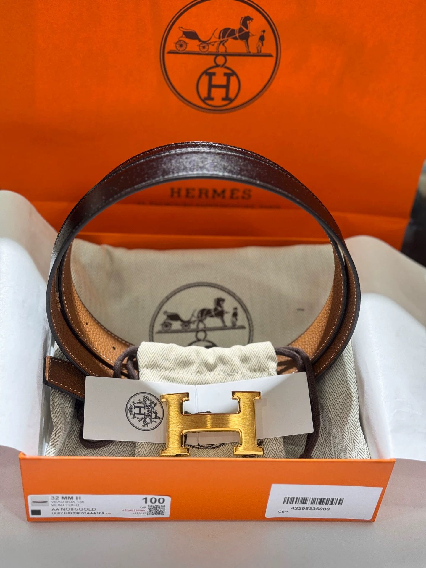 Hermes HERMES 2-Sided Calfskin Belt 32mm 100cm GBB H K Size ONE SIZE - 2 Thumbnail