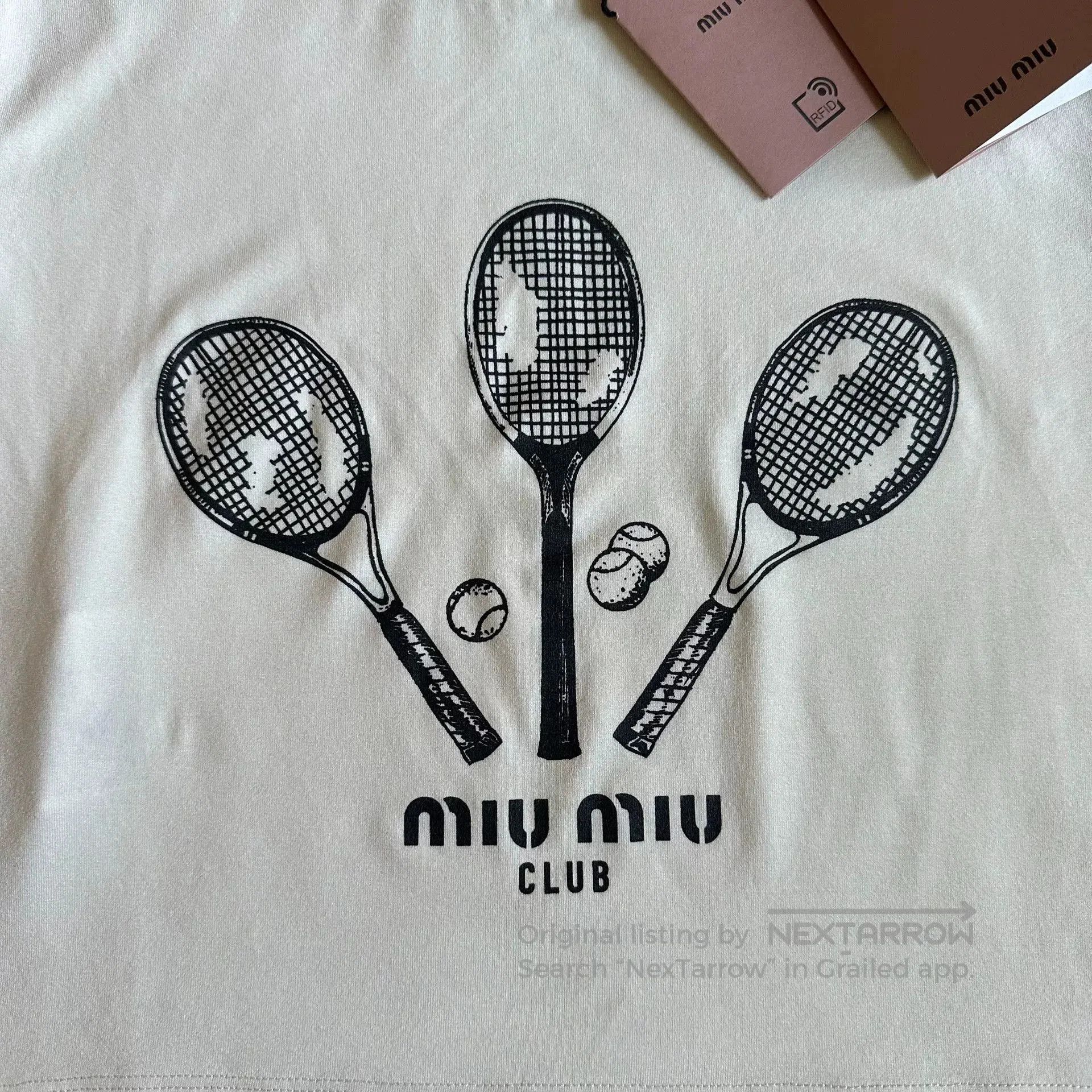 Miu Miu Miu Miu Beige Tennis Racket Short-Sleeve T-Shirt. Size S / US 4 / IT 40 - 2 Thumbnail