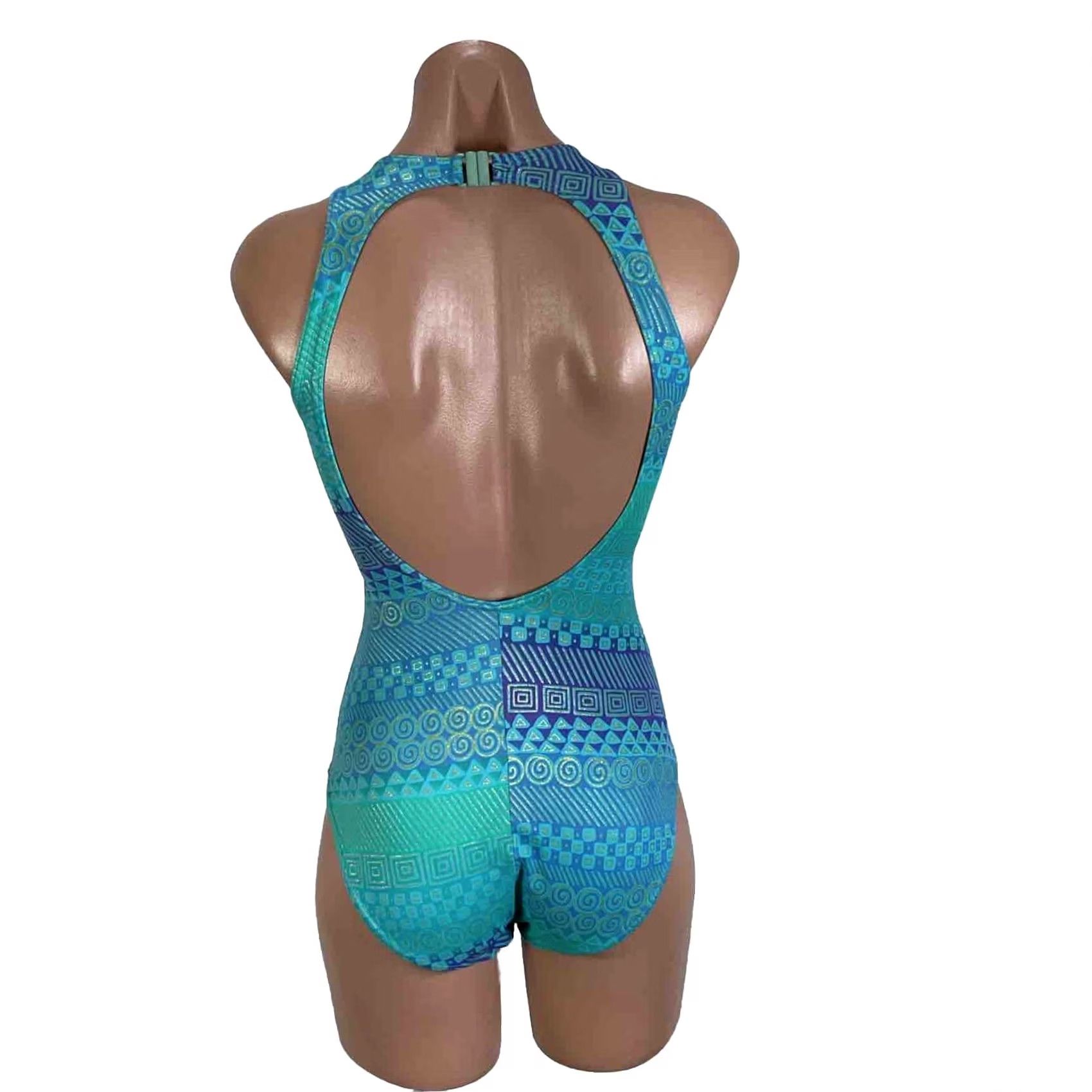 Vintage VINTAGE It Figures Suit Womens 10 Blue VTG Women One Piece Swimsuit Tummy Thinner Metallic Backless Y2K Size ONE SIZE - 2 Thumbnail