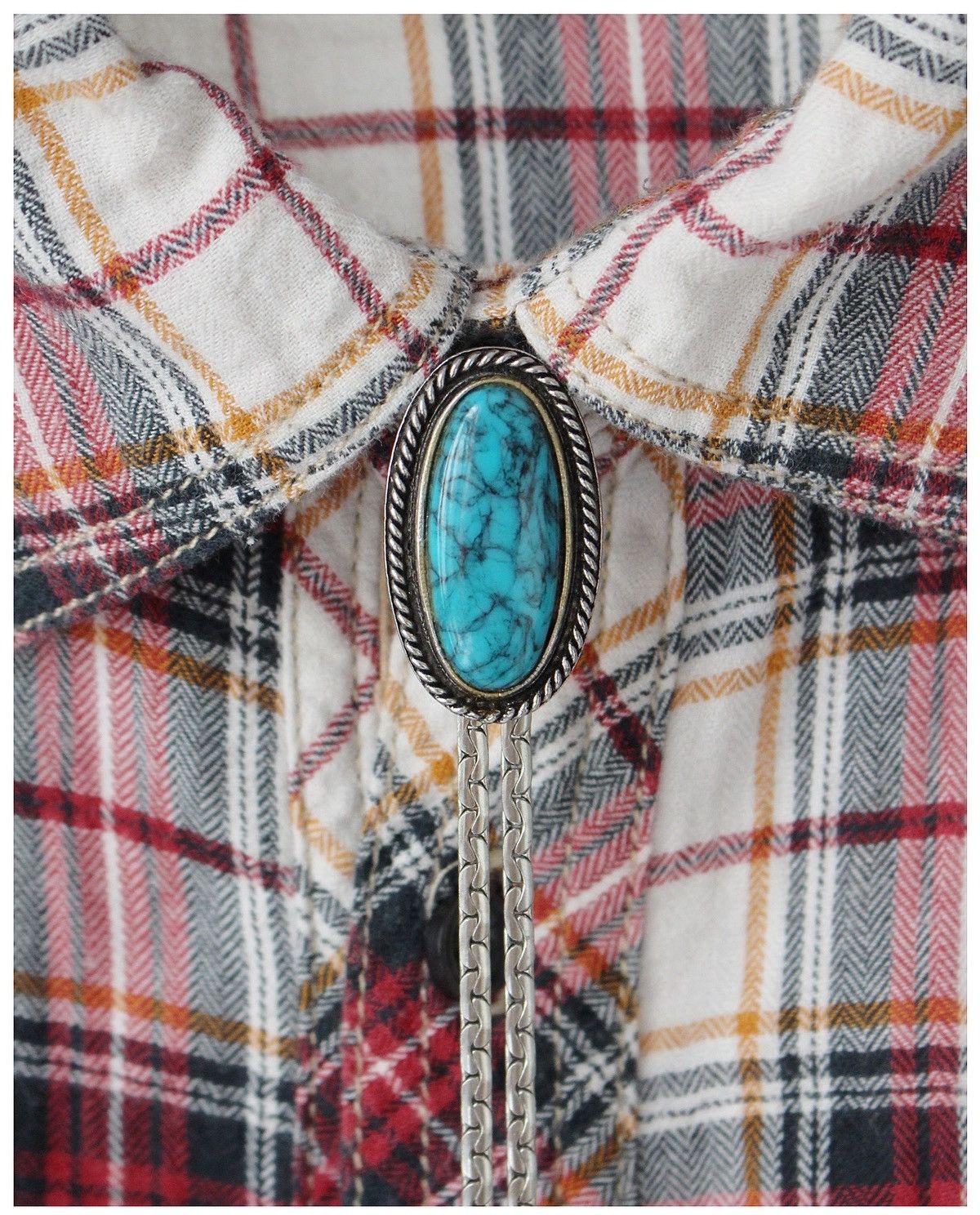Vintage 1980S GOLDETTE TURQUOISE STAINLESS STEEL BOLO TIE/NECKLACE Size ONE SIZE - 3 Thumbnail