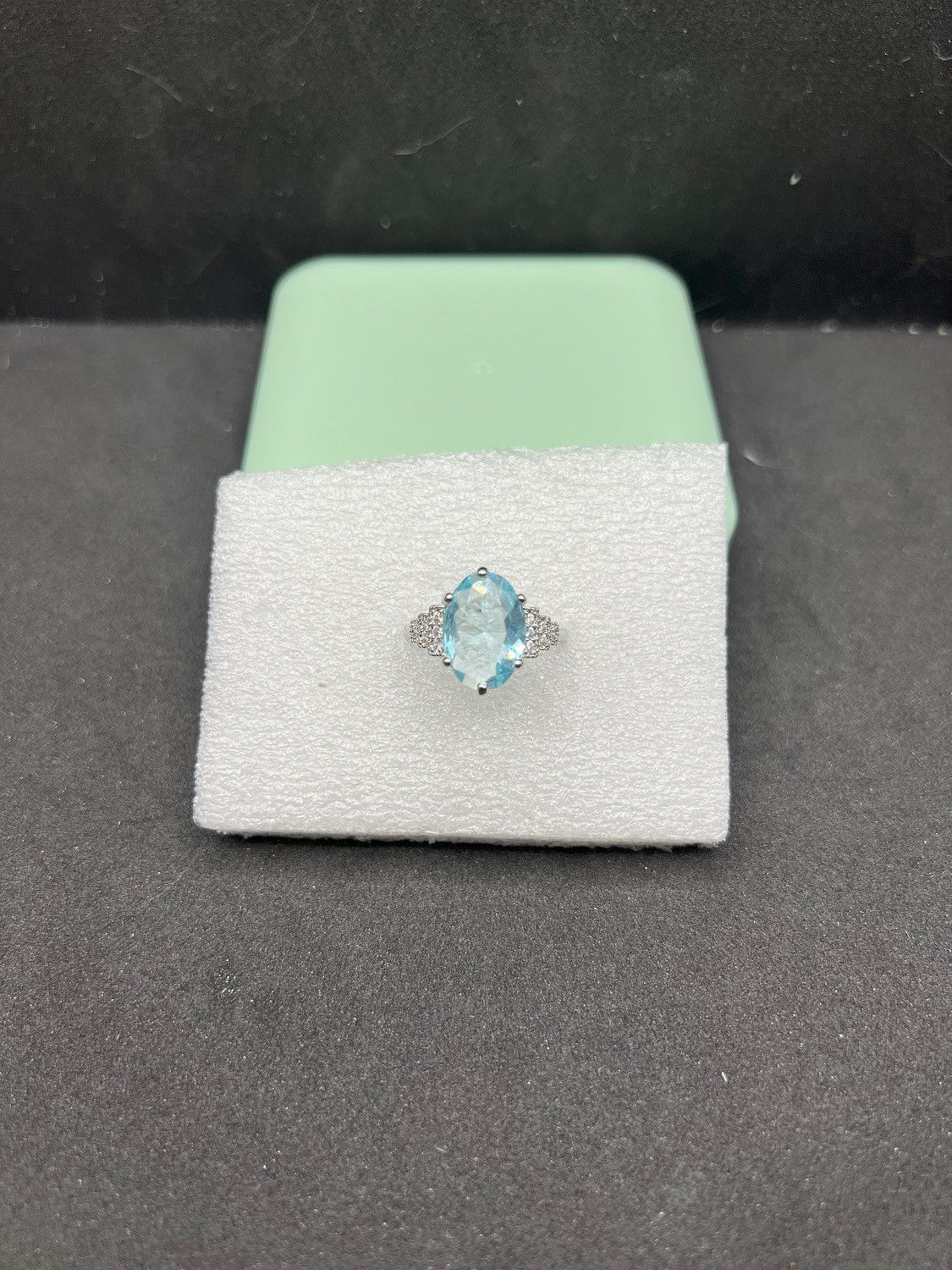 Jewelry Ocean Blue Crystal Silver Ring with Czs - Size 7.75 Size ONE SIZE - 1 Thumbnail