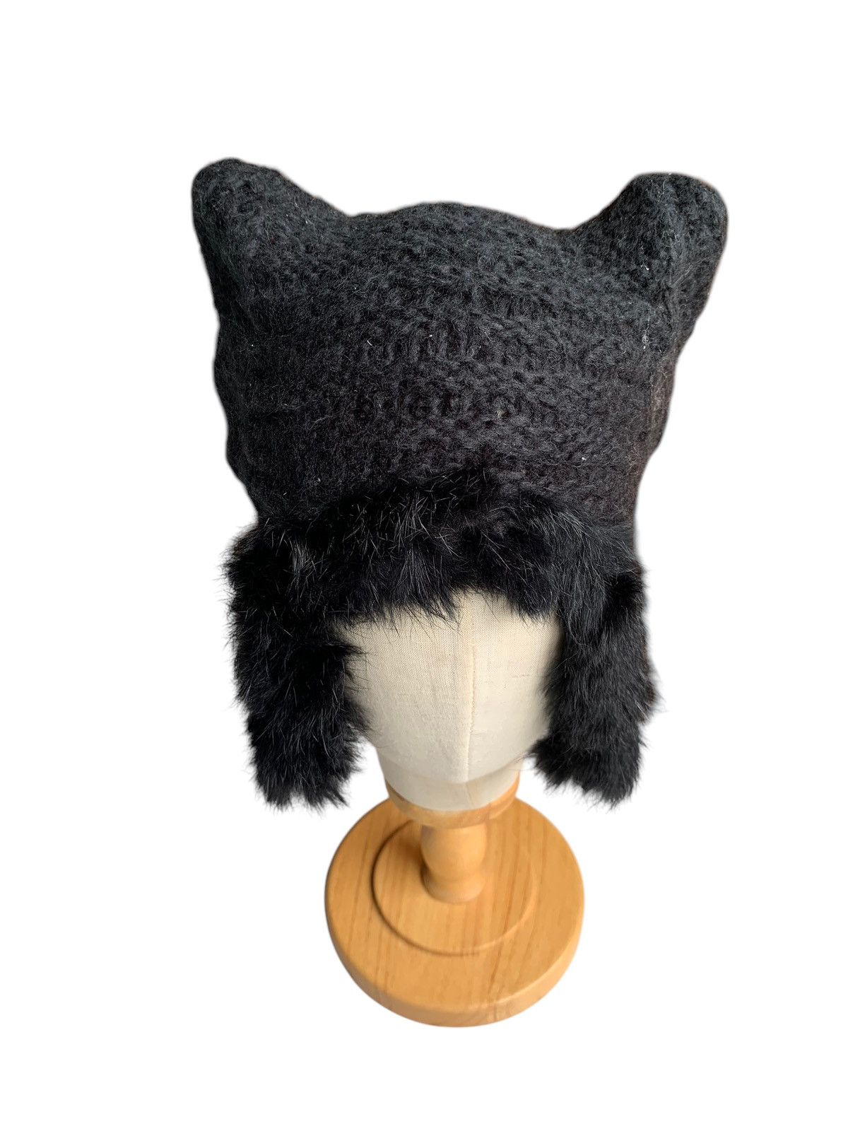 14th Addiction × Vintage Bunny Horn Devil Knitted Crochet Rare Hairy Fur Punk Hat☠️🎌 Size ONE SIZE - 3 Thumbnail