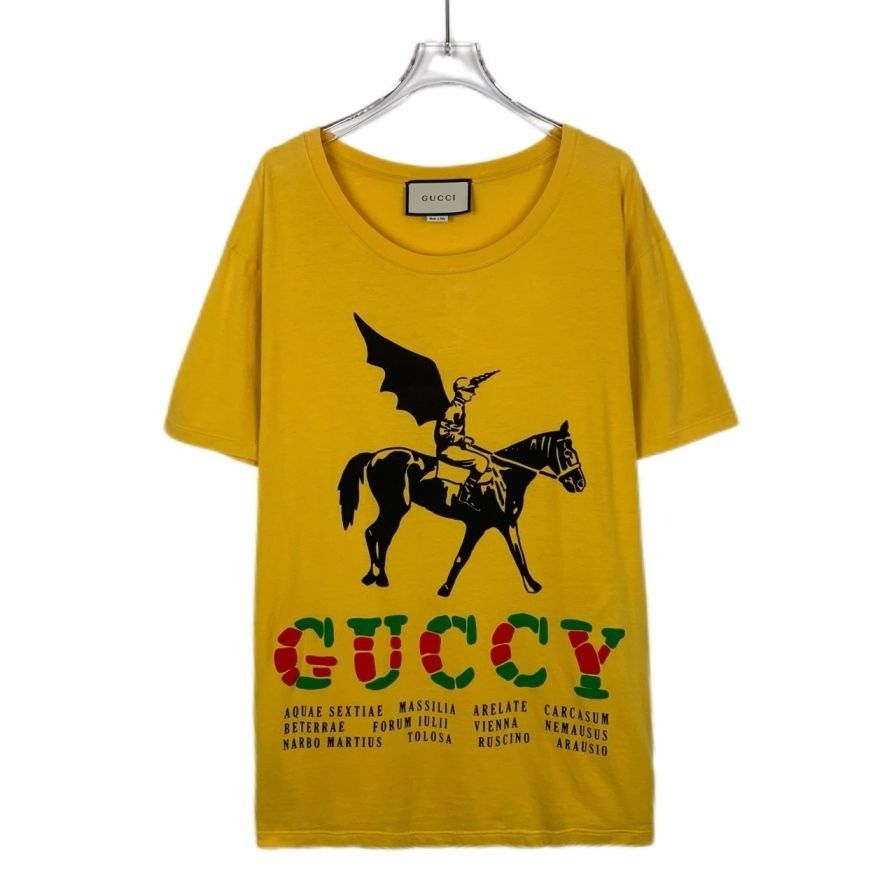 Gucci Gucci Logo Print Round-Neck Yellow Cotton Short-Sleeved T-Sh Size US S / EU 44-46 / 1 - 1 Thumbnail