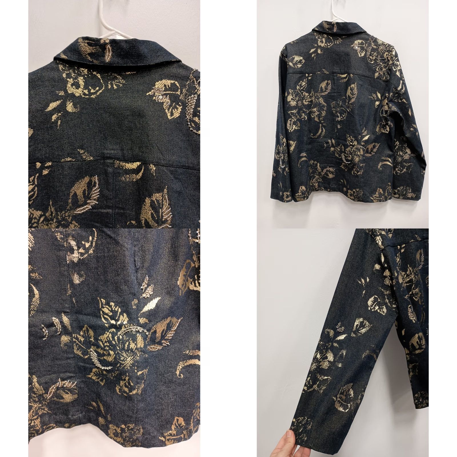 Vintage Chicos Jacket Womens Large Blue Denim Gold Floral Beaded BOHO Outdoor Size L / US 10 / IT 46 - 8 Thumbnail