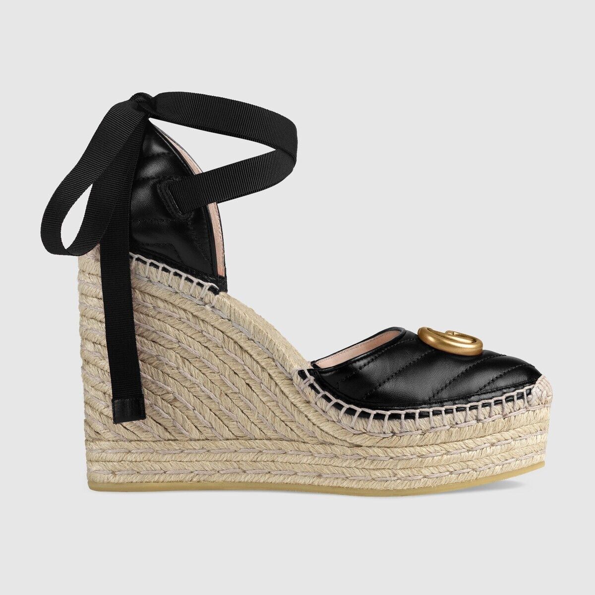 o1s1wg110525 Leather Platform Espadrille in Black