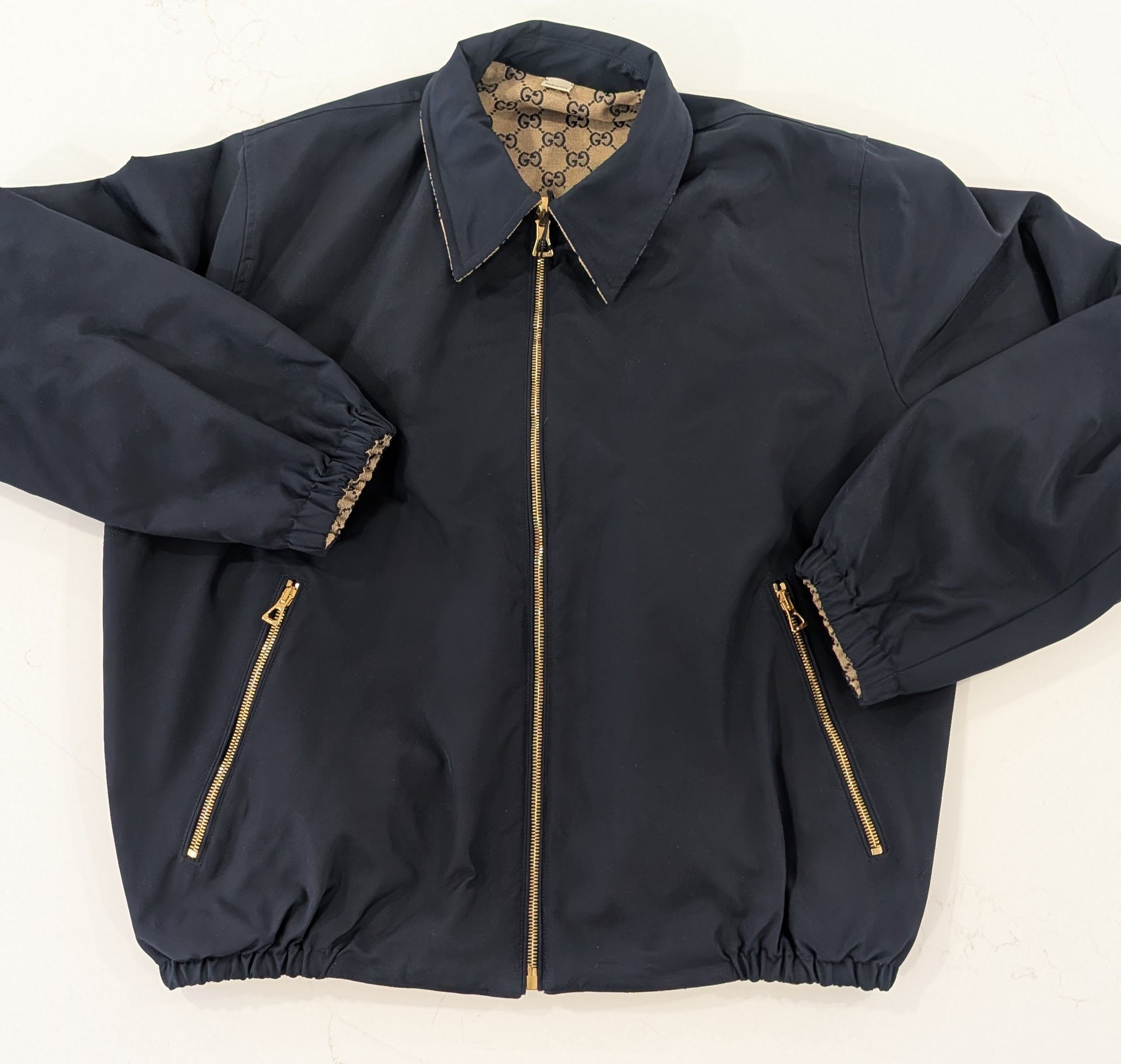 GUCCI Reversible GG Monogram Jacket Blue Beige