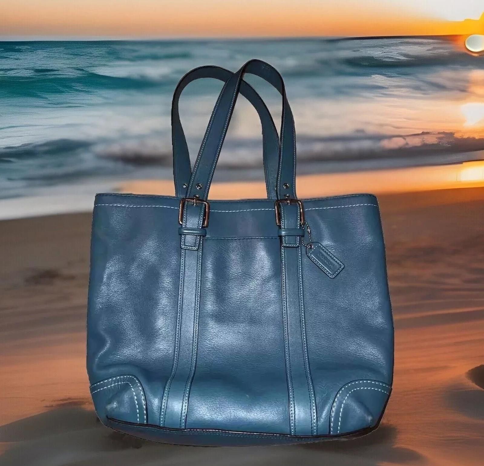 Spring Teal Peacock Blue Coach Bag Tote Purse Carry All Zip, Women's