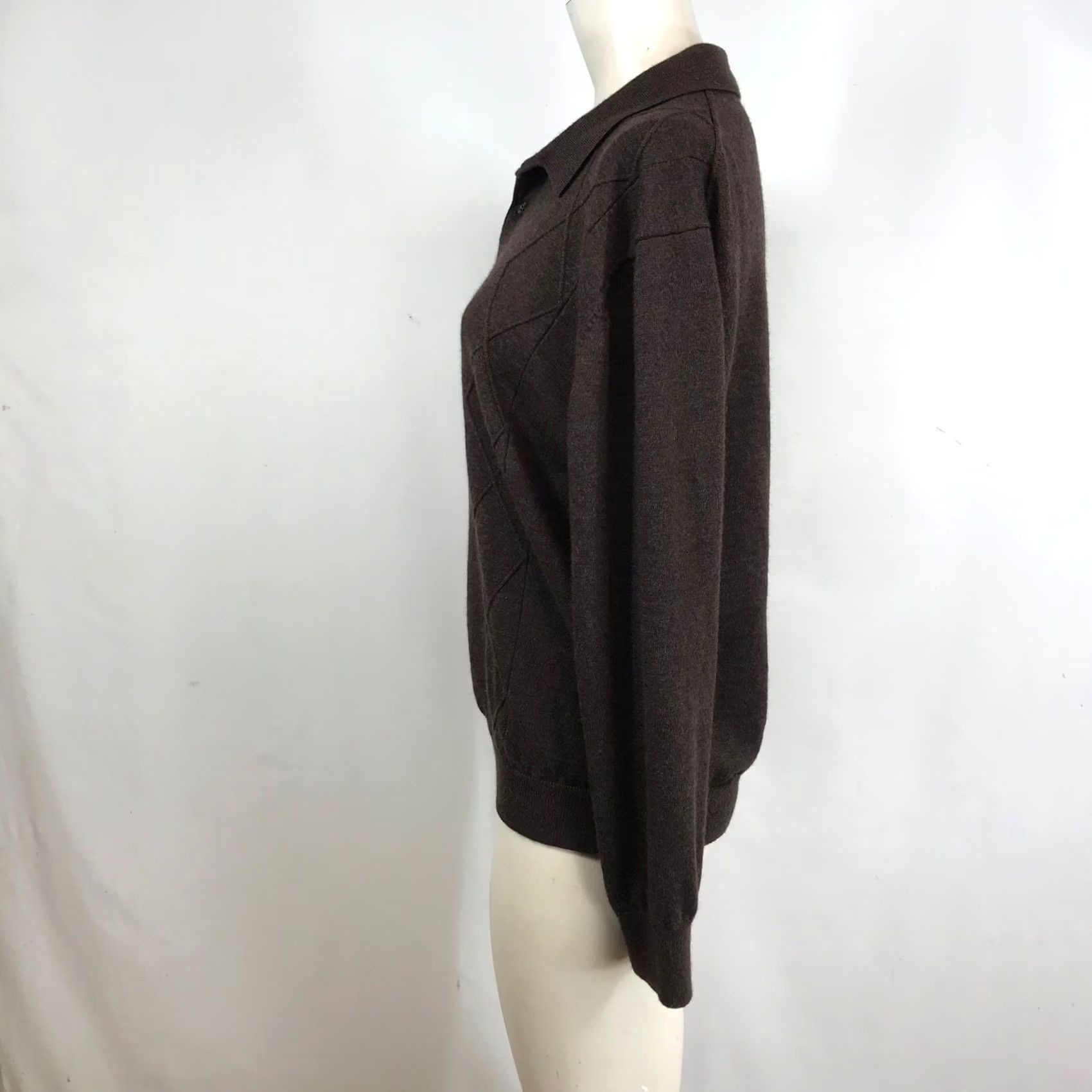 Perry Ellis Perry Ellis Brown 100% Merino Wool Long Sleeve Polo Sweater Diamond Knit Large Size L / US 10 / IT 46 - 6 Thumbnail