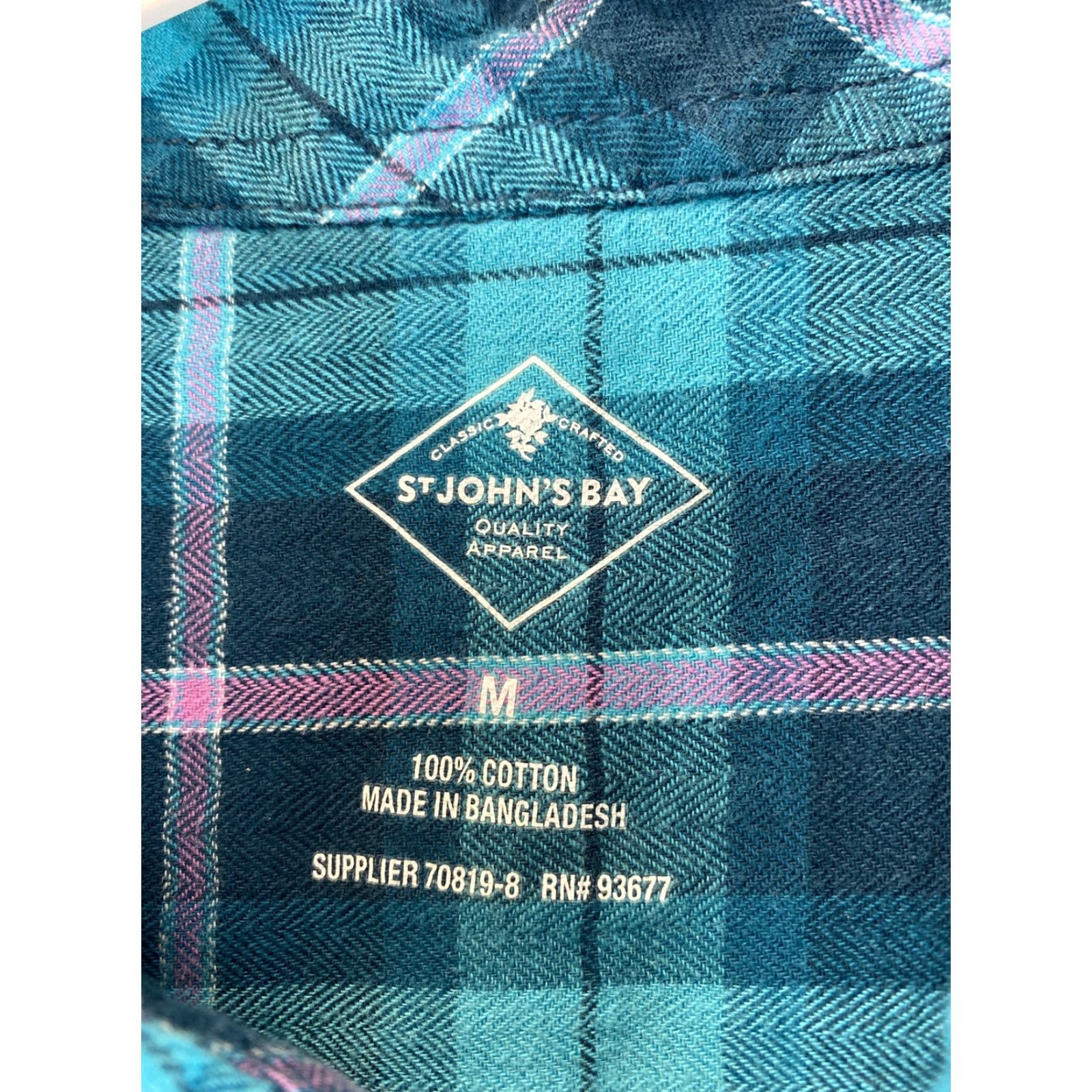 Vintage St. Johns Bay Shirt Girls L Casual Button-Up Long Sleeve Plaid Turquoise, Cotton, Regular, Turquoise, 79-14 Size US L / EU 52-54 / 3 - 4 Thumbnail