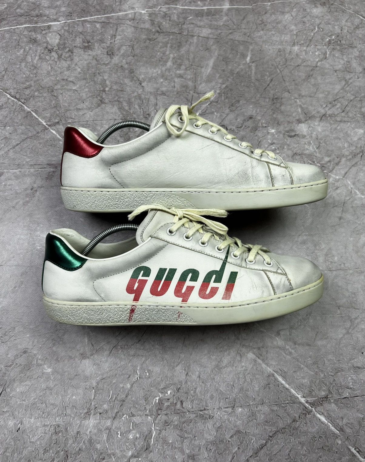 Designer Gucci Ace Blade Distressed Aged Lowtop sneakers Size US 10.5 / EU 43-44 - 5 Thumbnail