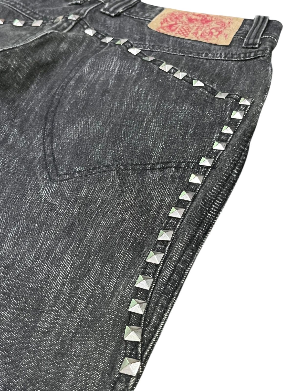 Japanese Brand 🔥Vintage BLACK CASVA BONE PEOPLE Punk Studded Denim Jeans Size US 28 / EU 44 - 6 Thumbnail