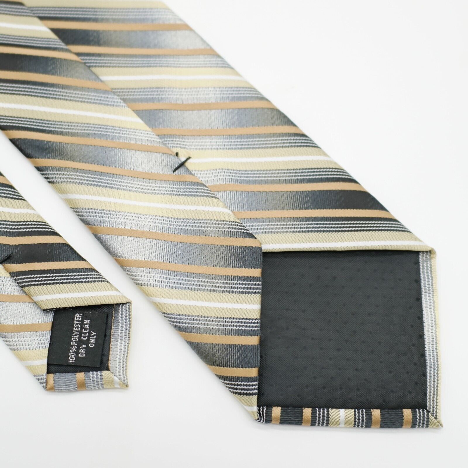 Pierre Cardin Pierre Cardin Gray Tan Polyester Woven Striped Tie Size ONE SIZE - 5 Thumbnail