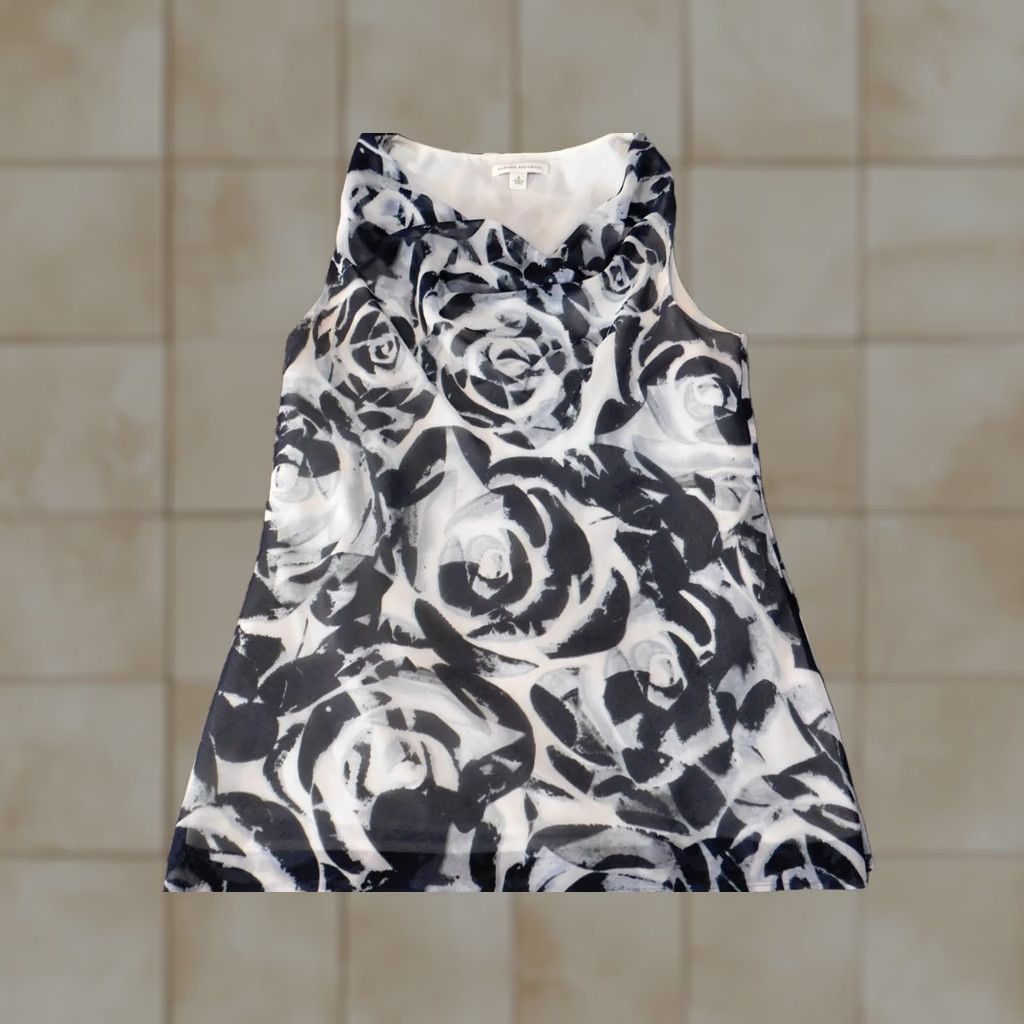 Banana Republic Banana Republic Blouse Womens 8 Blue Floral Sleeveless Tank Top Casual Polyester Bell Sleeve Round Neck Pullover Regular Fit Size M / US 6-8 / IT 42-44 - 1 Thumbnail