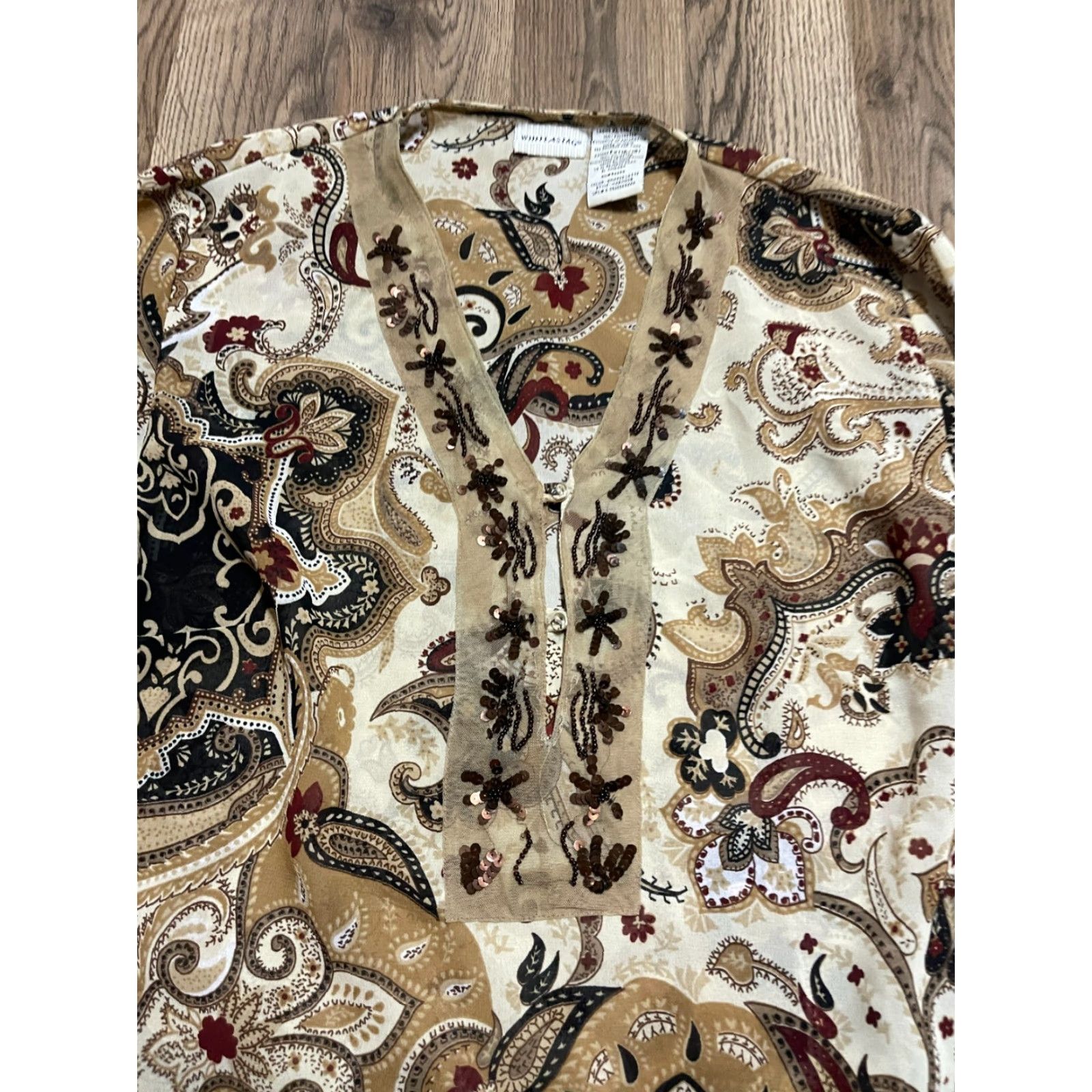 Vintage White Stag Shirt Womens XL Paisley 3/4 Sleeve Dress Top Brown Size XL / US 12-14 / IT 48-50 - 3 Thumbnail