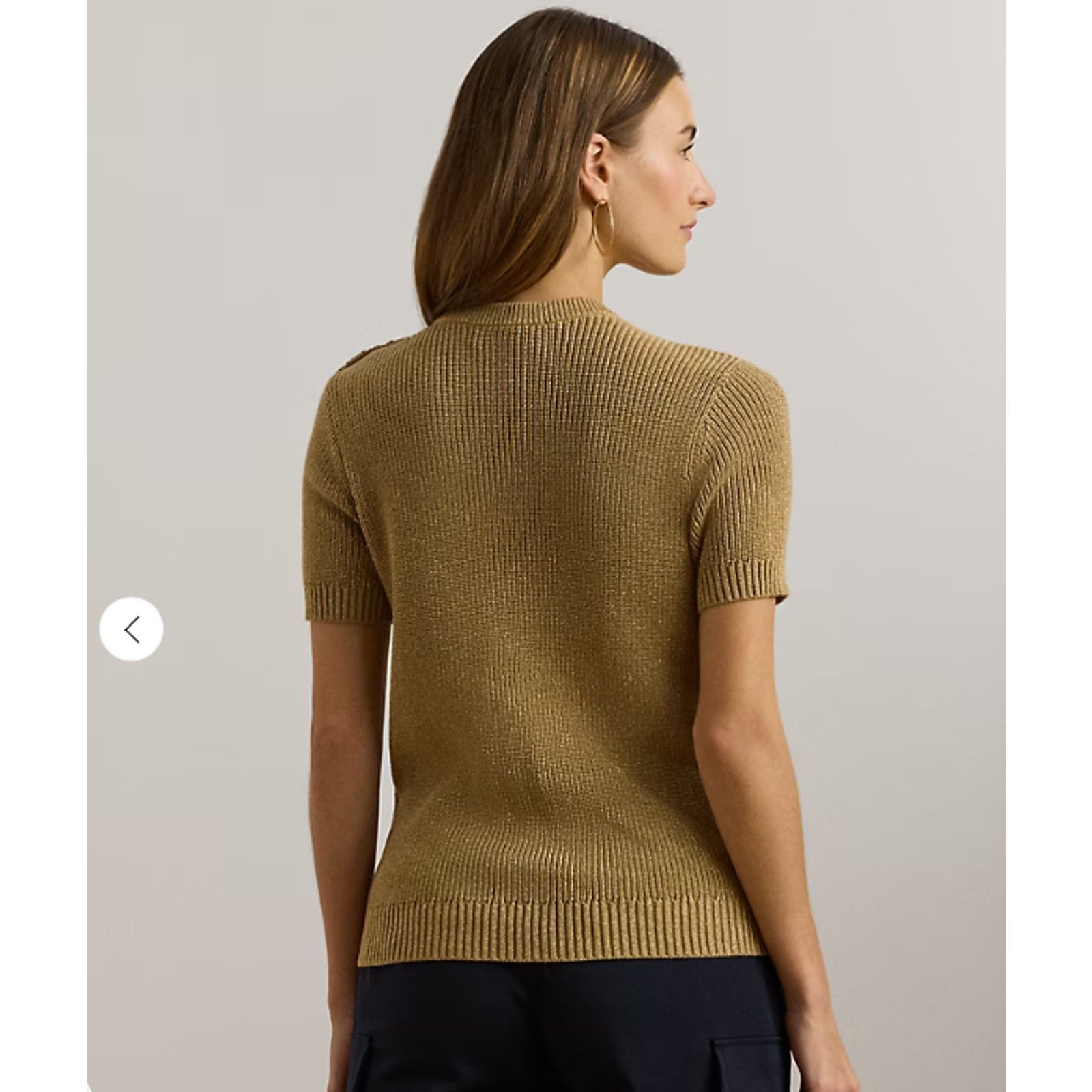 Ralph Lauren LAUREN RALPH LAUREN GOLD METALLIC SHORT SLEEVE SWEATER Size L / US 10 / IT 46 - 2 Thumbnail
