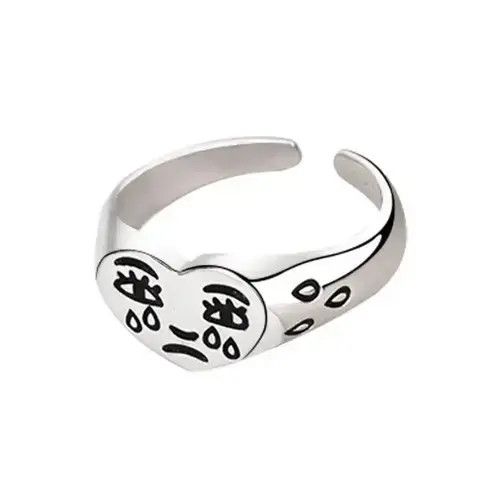 Japanese Brand Silver Ring Crying Heart Retro Hip Hop Style y2k Size ONE SIZE - 2 Thumbnail