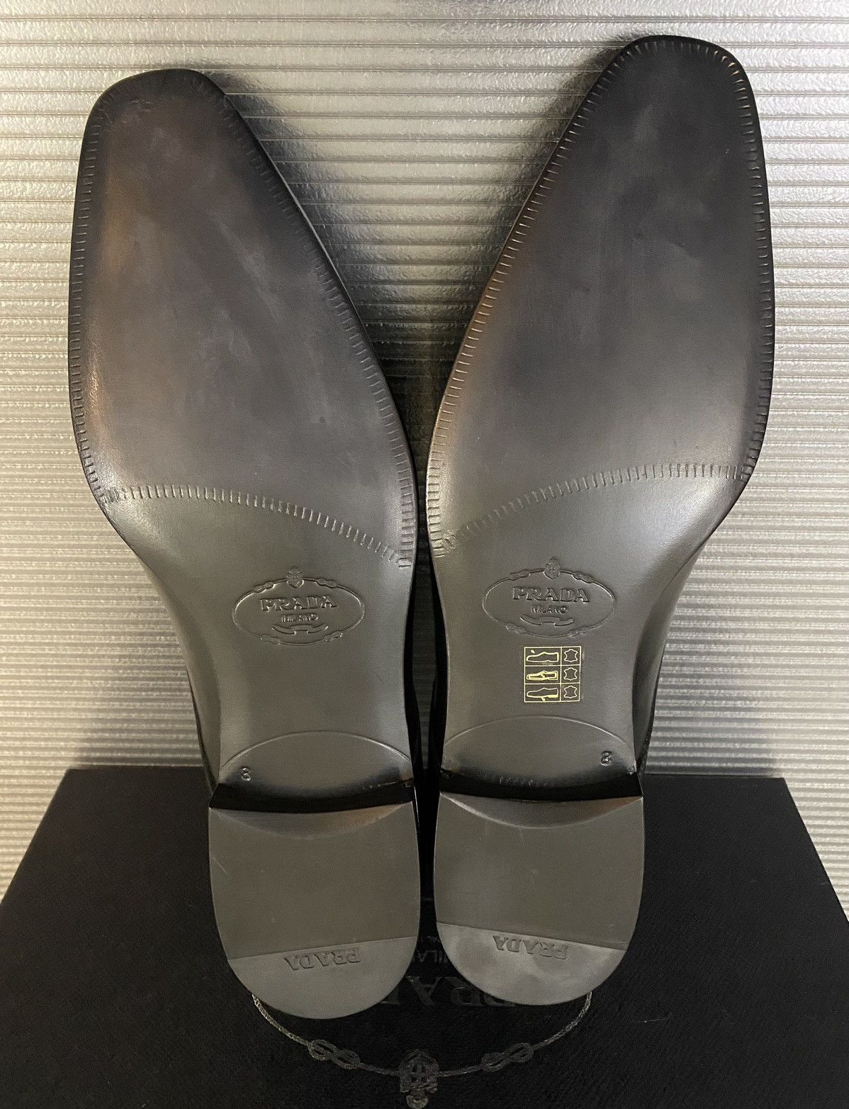 Prada Prada 🇮🇹 Nero calfskin logo ornamented stack heel derby 9 NEW Size US 9 / EU 42 - 12 Thumbnail