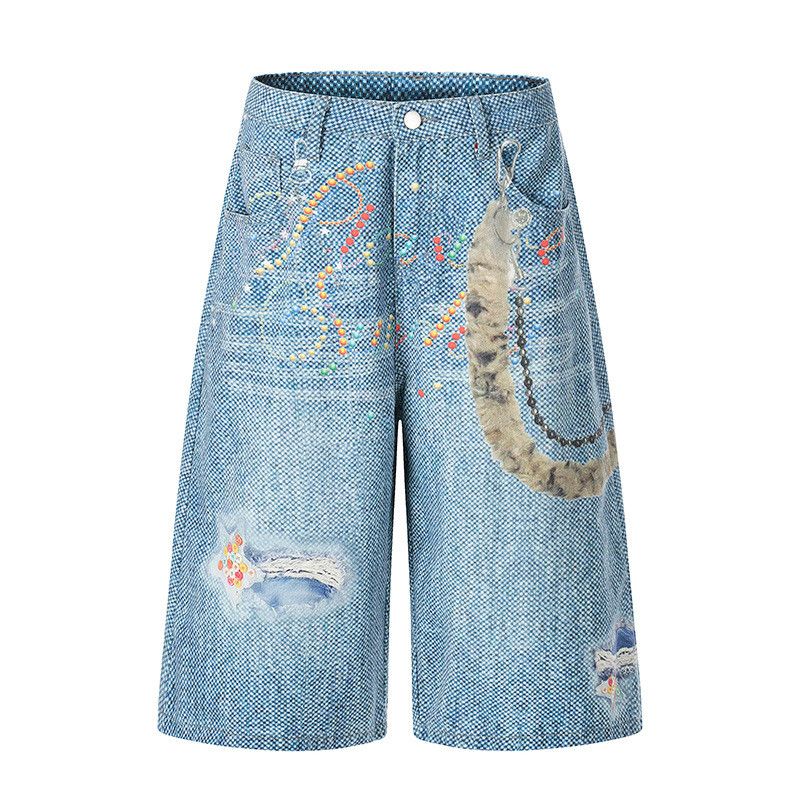 Japanese Brand American retro printed distressed denim shorts Size US 32 / EU 48 - 1 Thumbnail