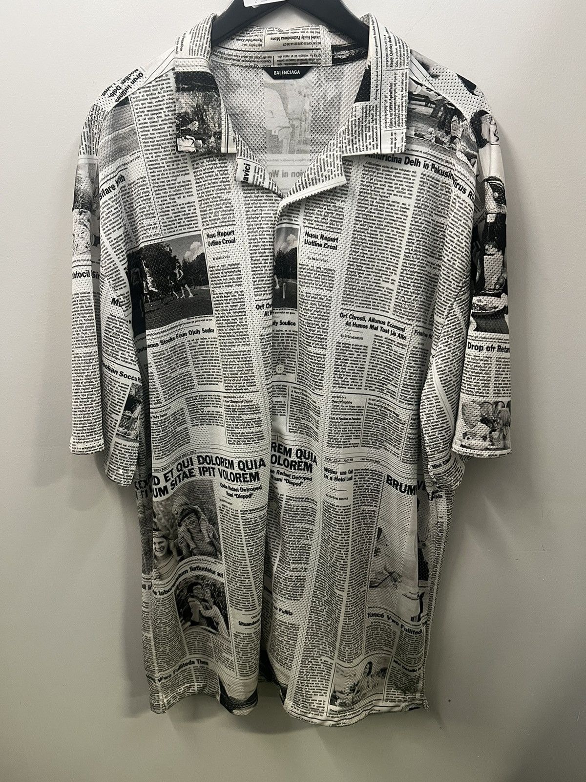 image of Balenciaga Newspaper Shirt in White, Men's (Size Small)