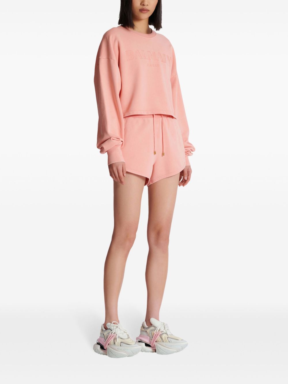 Balmain o1s1wg110725 Cropped Sweatshirt in Pink Size L / US 10 / IT 46 - 6 Thumbnail