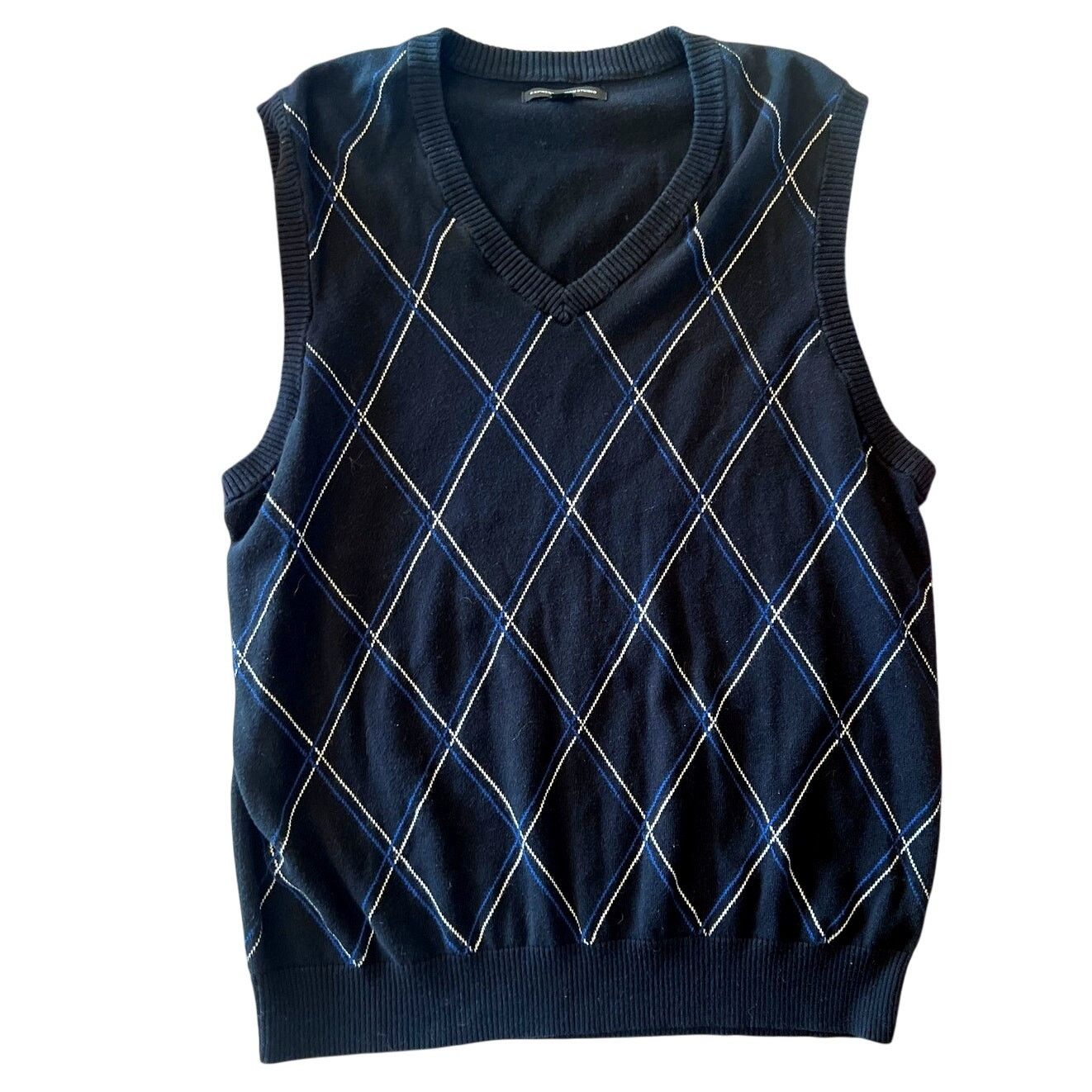 Express Express Design Studio Navy Plaid Argyle Sweater Vest Men Lge Size US L / EU 52-54 / 3 - 1 Thumbnail