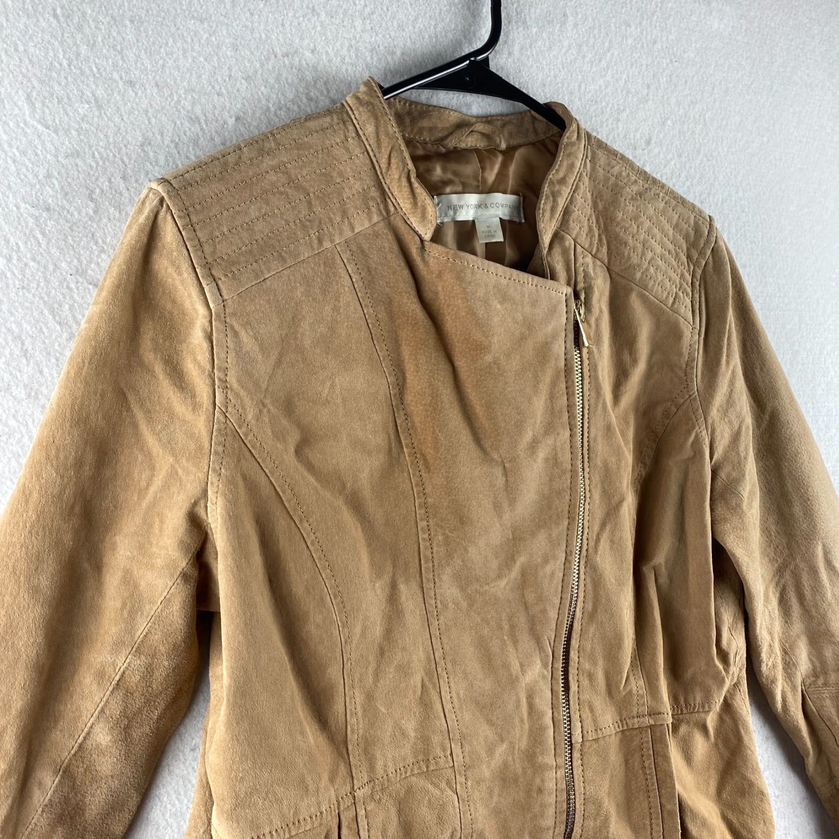 Vintage New York & Company Leather Jacket Womens M Beige Motorcycle Jacket Zip Size M / US 6-8 / IT 42-44 - 4 Thumbnail
