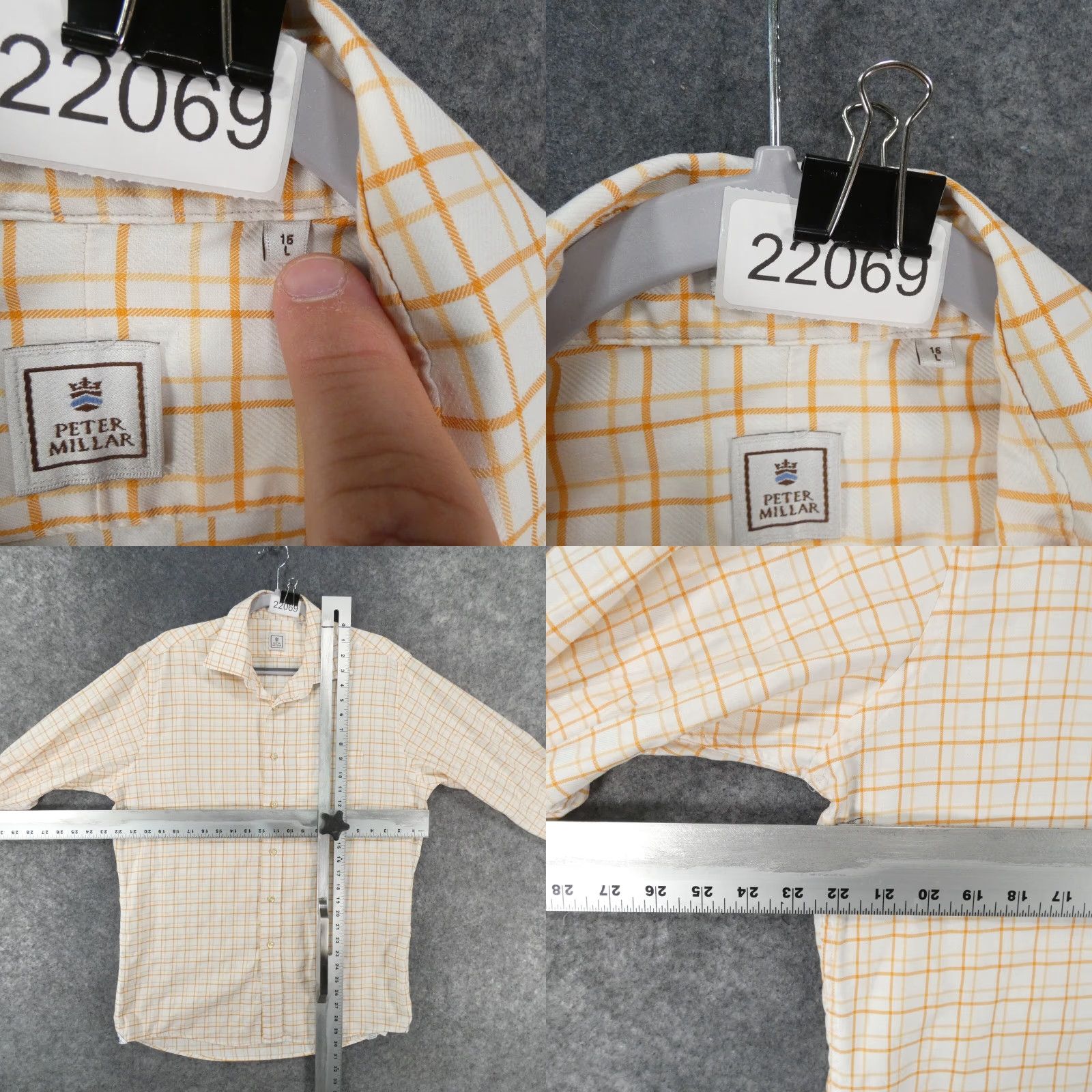 Peter Millar Peter Millar Shirt Mens Large Long Sleeve Button-Up Orange White Plaid Size US L / EU 52-54 / 3 - 8 Thumbnail