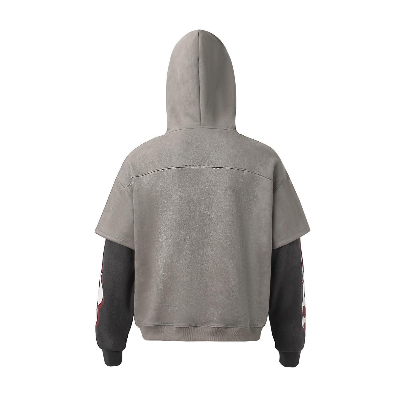 Japanese Brand Gray Layered Sleeve Zip-Up Hoodie, Casual Streetwear Hoodie Size US L / EU 52-54 / 3 - 2 Thumbnail