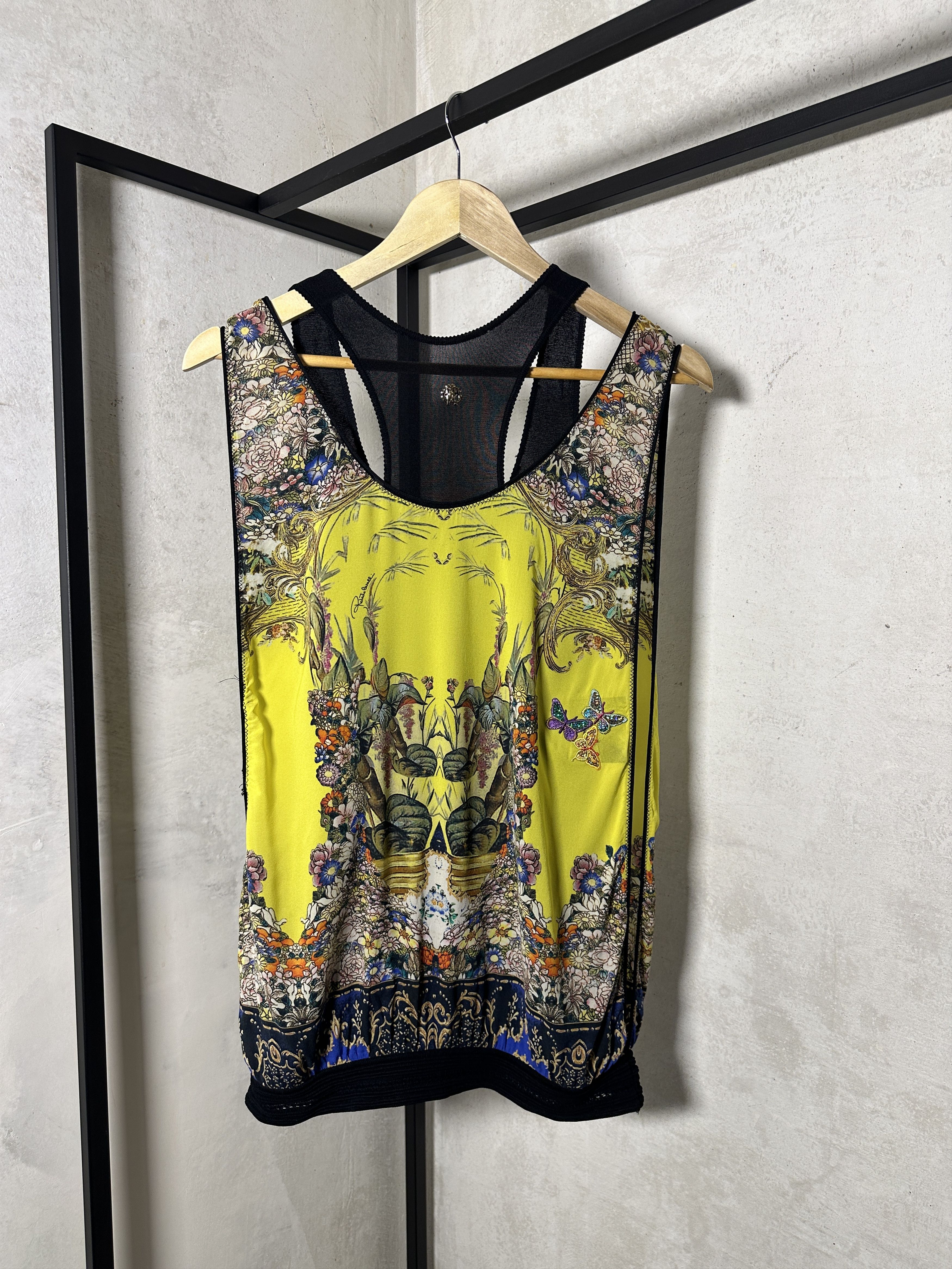 Roberto Cavalli Roberto Cavalli Yellow Printed Chiffon & Knit Overlay Top Size S / US 4 / IT 40 - 2 Thumbnail