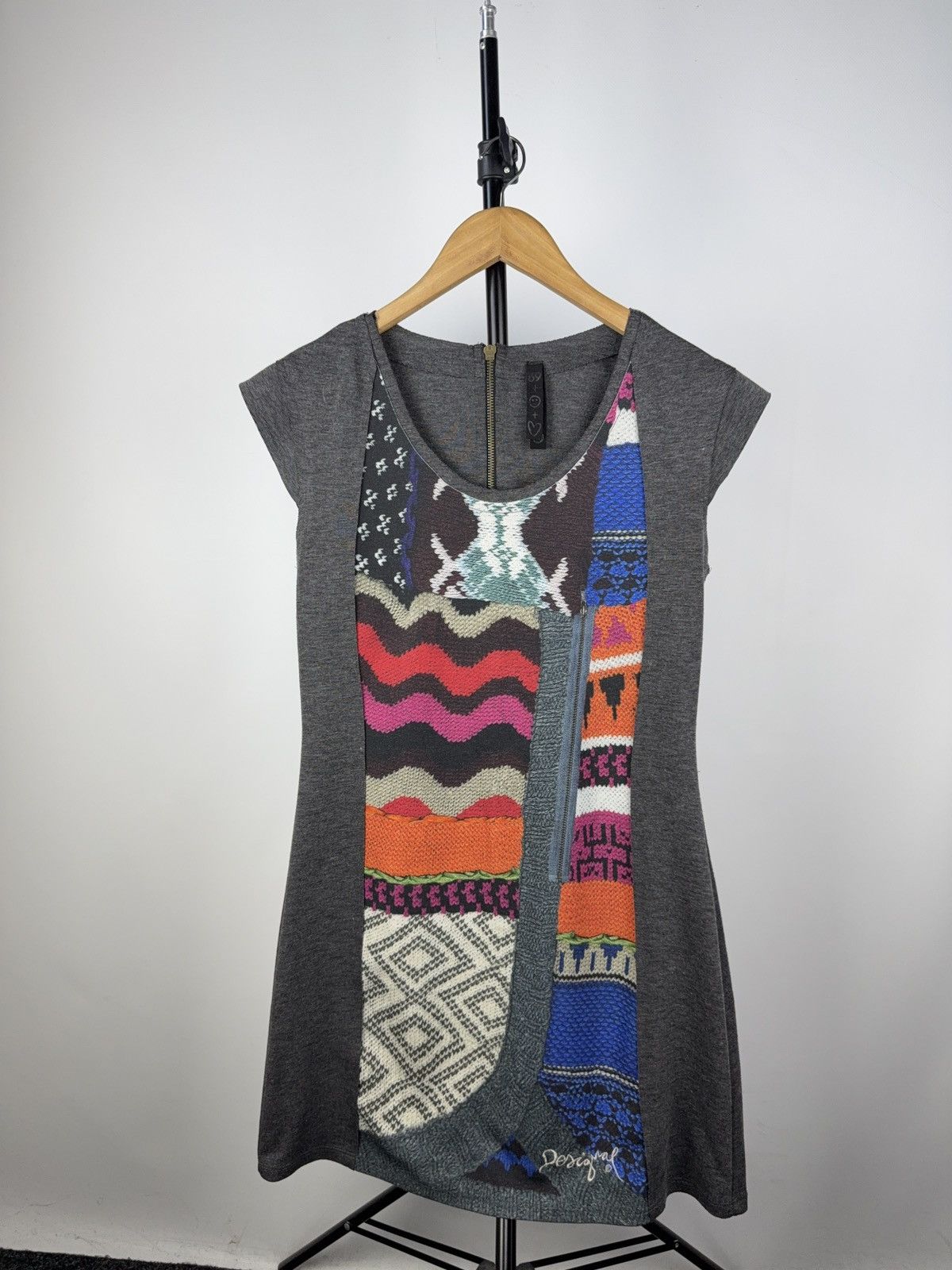 Desigual Desigual Patchwork Knit Dress Charcoal Gray Multicolor L Size L / US 10 / IT 46 - 1 Thumbnail