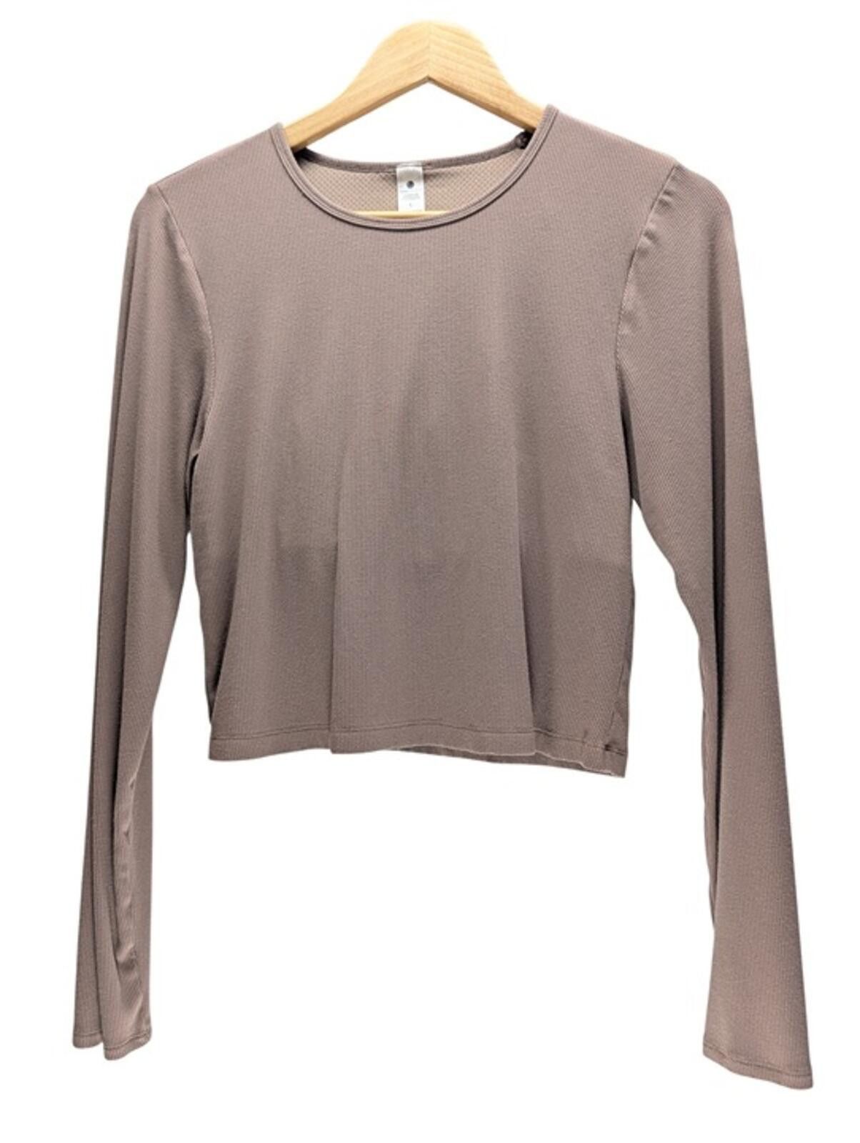 Other Yogalicious Crop Long Sleeve Top Women’s Large Ribbed Taupe Size L / US 10 / IT 46 - 1 Thumbnail