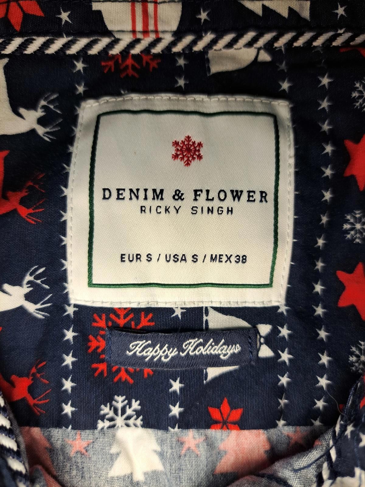 Denim & Flower CHRISTMAS Denim & Flower Button Up Shirt Mens Small Blue Size US S / EU 44-46 / 1 - 2 Thumbnail
