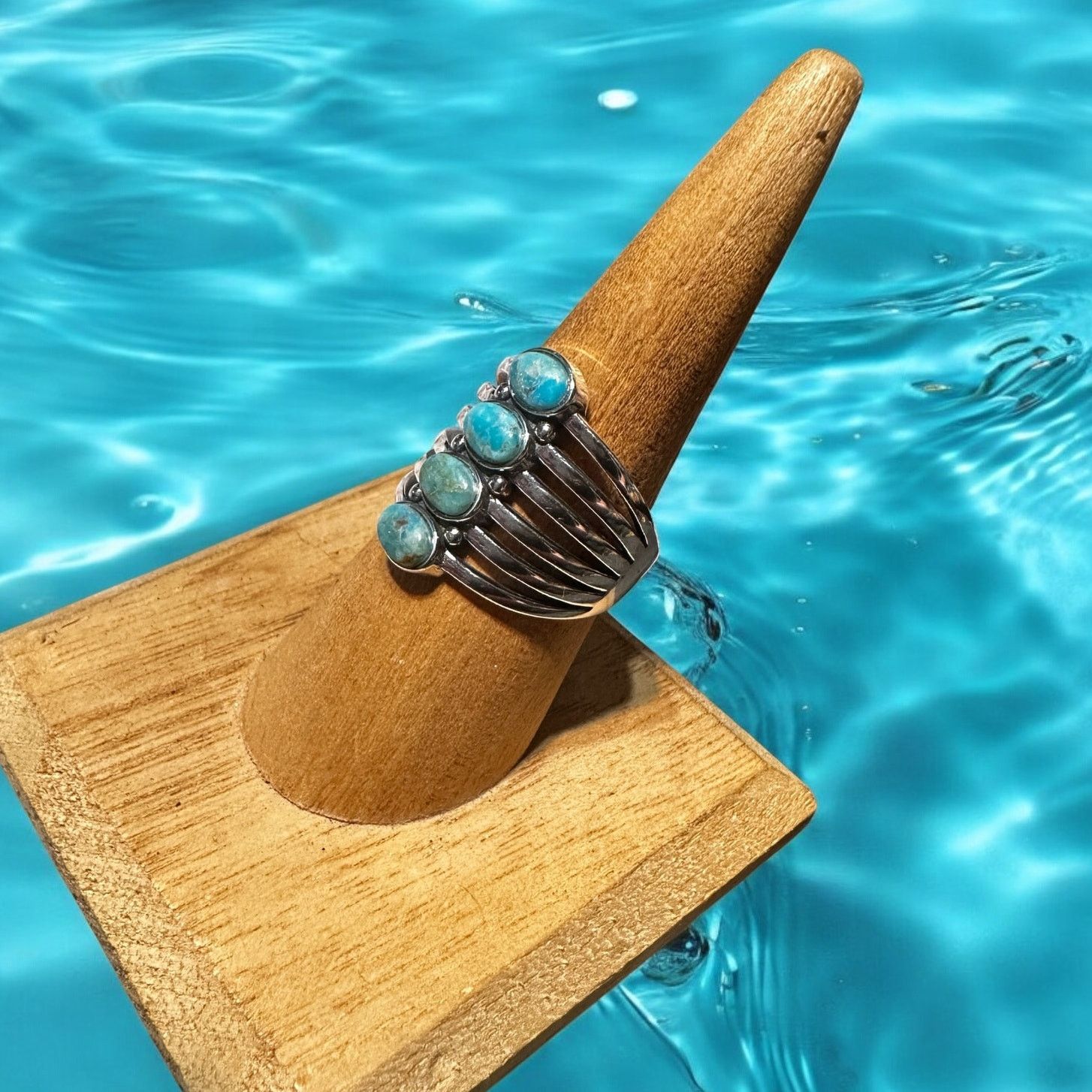 The Unbranded Brand Sterling Silver Genuine Turquoise Ring Size ONE SIZE - 5 Thumbnail