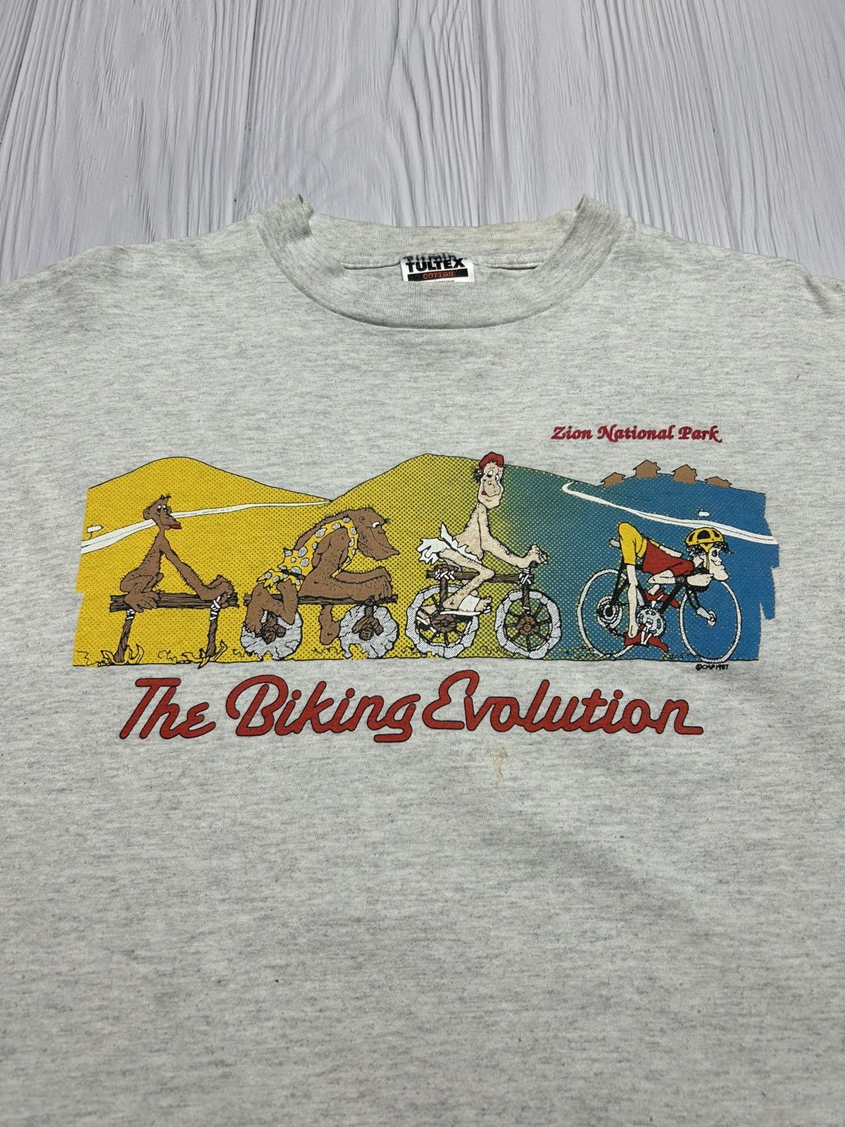 Vintage Vintage 80’s Biking Evolution 1987 Humor T-Shirt Size US L / EU 52-54 / 3 - 4 Thumbnail