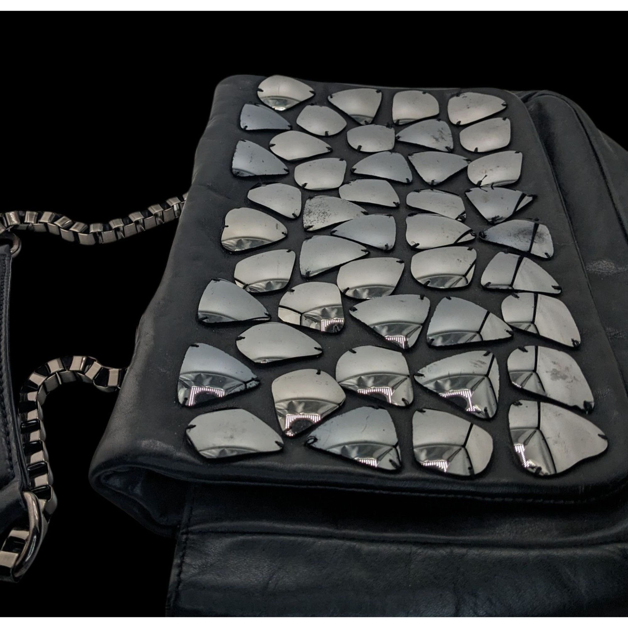 Zara Zara Black Faux Leather Shoulder Bag With Mirrored Accents & Size ONE SIZE - 3 Thumbnail