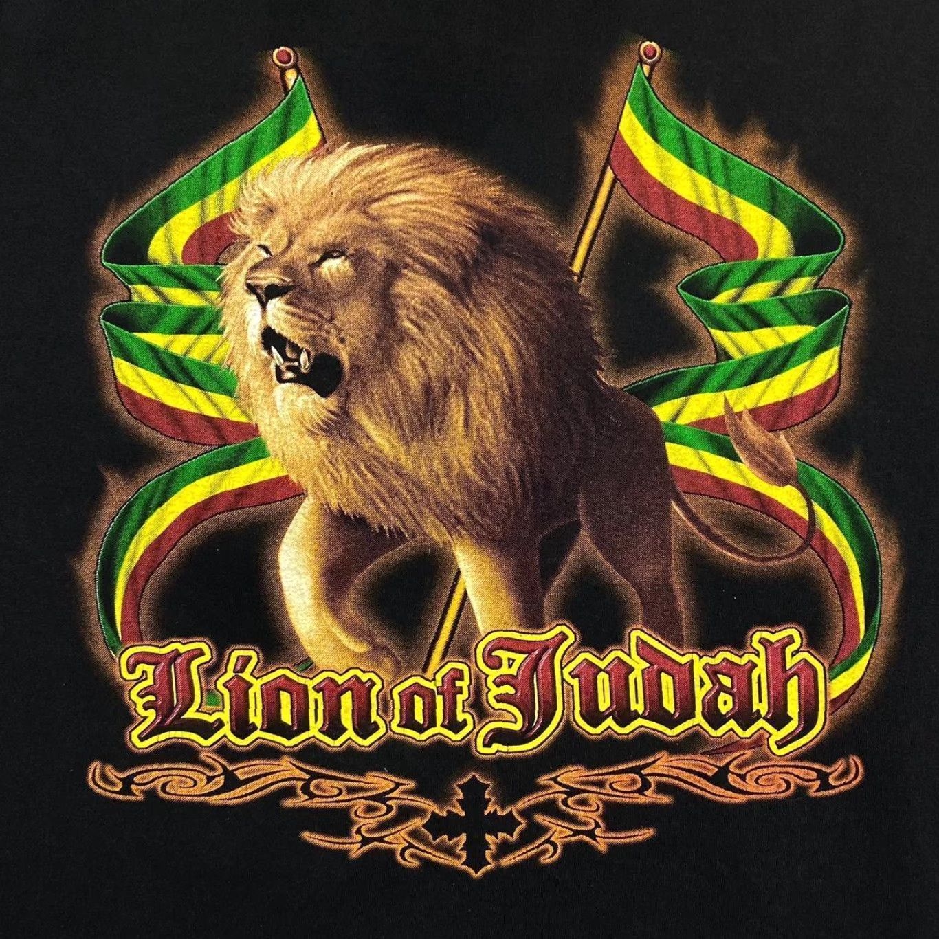 Vintage VINTAGE Lion Of Judah T-Shirt Lions Rasta Reggae Spellout Graphic Black Large Mens Shirt Size US L / EU 52-54 / 3 - 3 Thumbnail